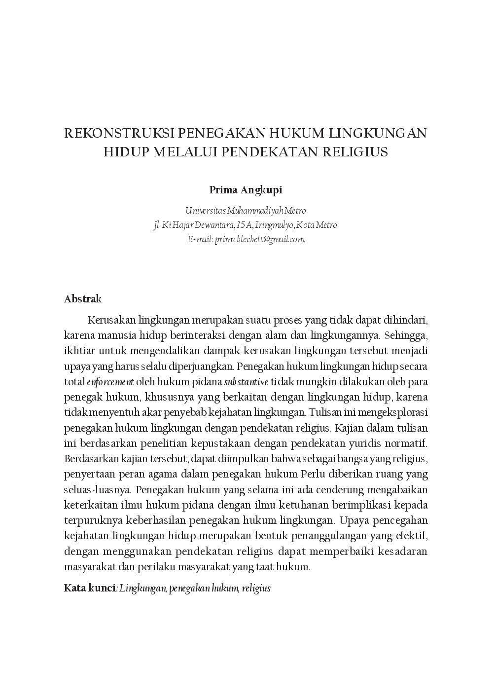 juris Rekonstruksi Penegakan Hukum Lingkungan Hidup Melalui Pendekatan Religius