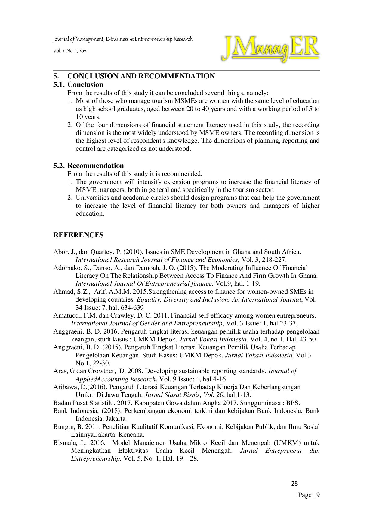 JURIS Identification of Financial Literacy level Case Study of Small Business Owner or Manager in Gowa Regency