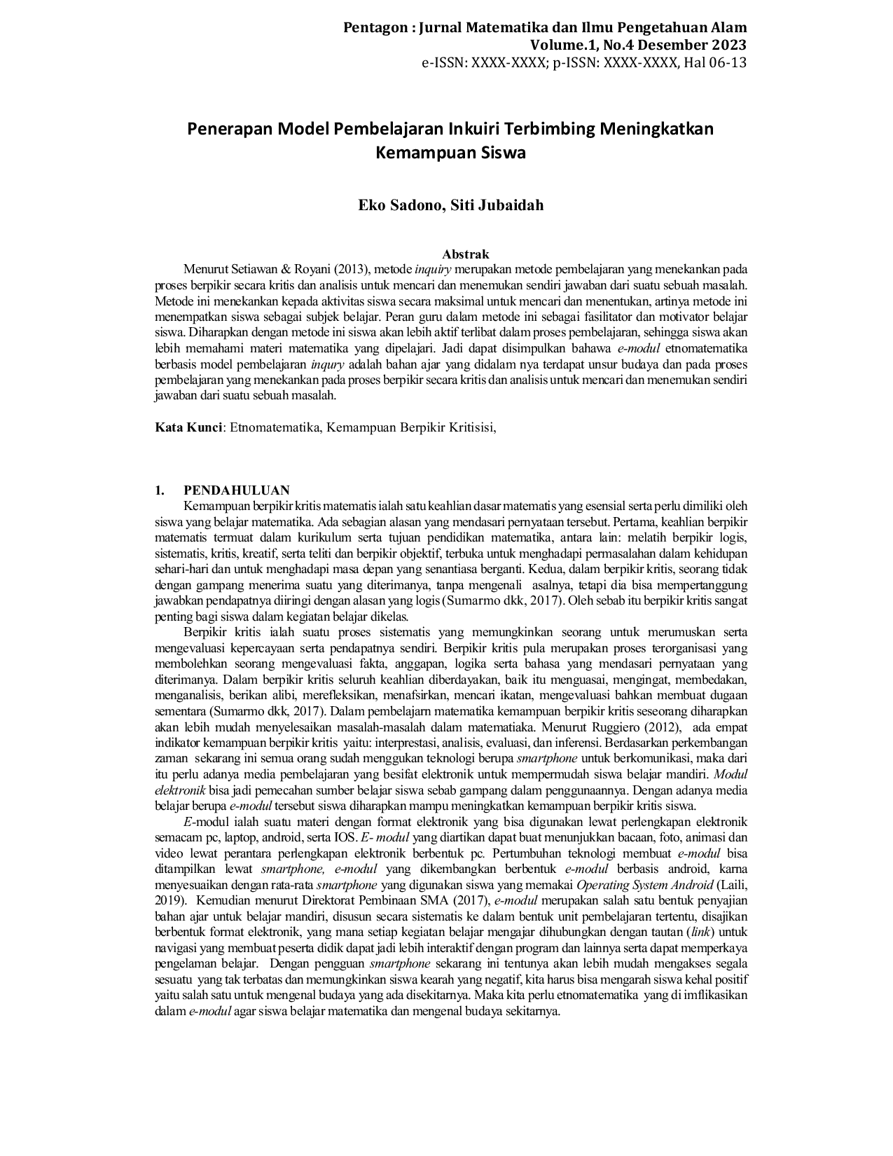 JURIS Penerapan Model Pembelajaran Inkuiri Terbimbing Meningkatkan Kemampuan Siswa