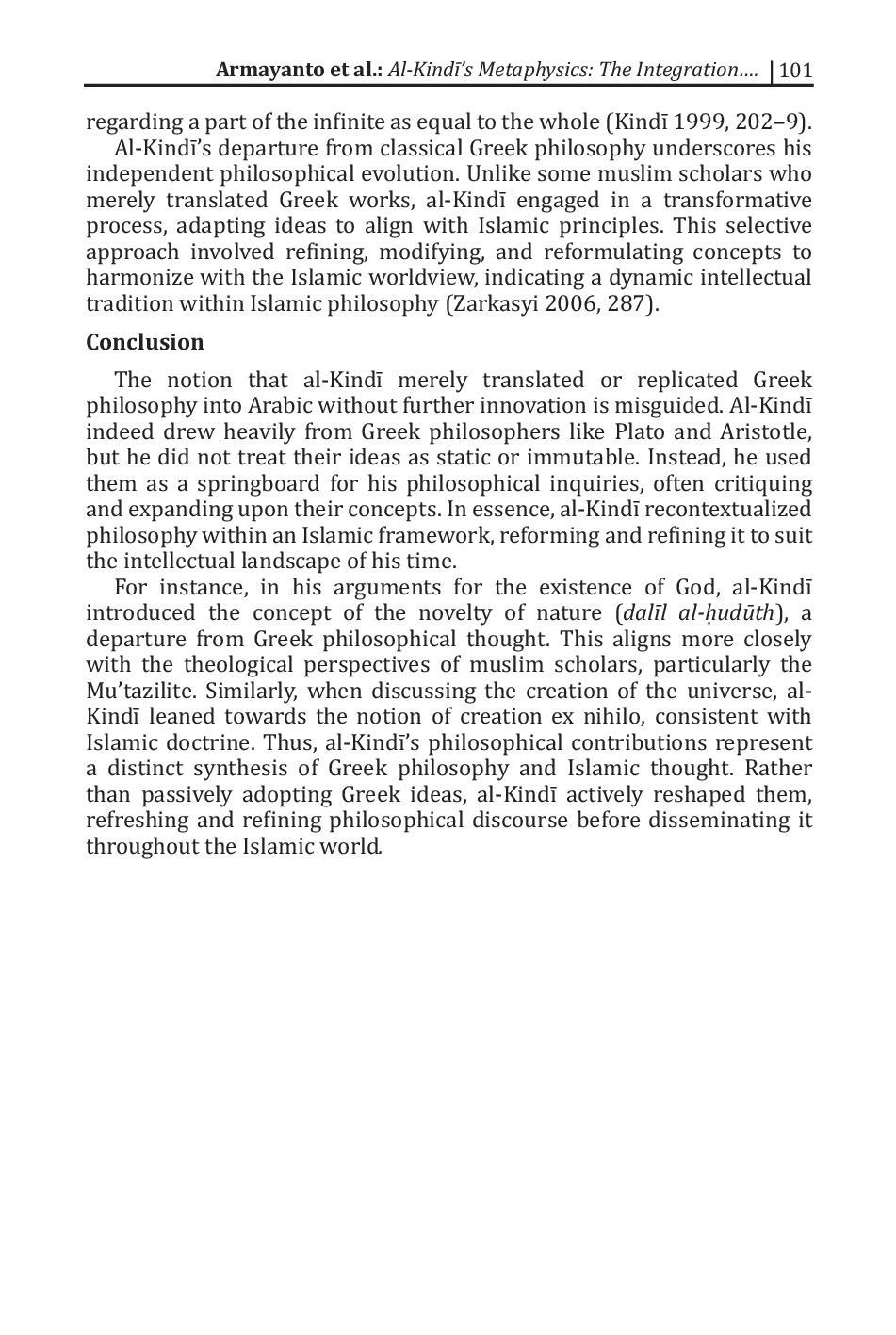 JURIS Al Kind s Metaphysics The Integration of Greek Philosophy in Islamic Philosophy