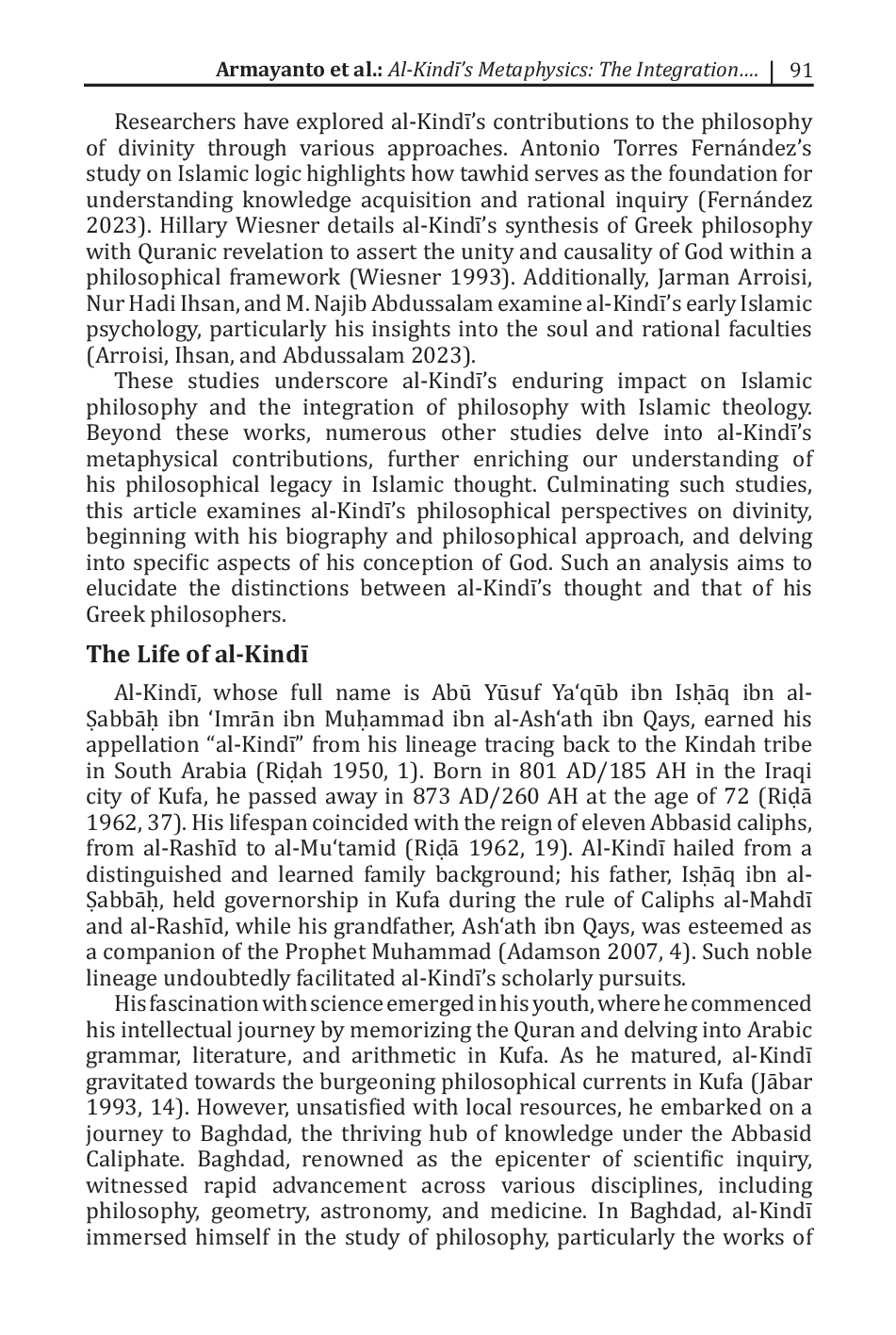 JURIS Al Kind s Metaphysics The Integration of Greek Philosophy in Islamic Philosophy