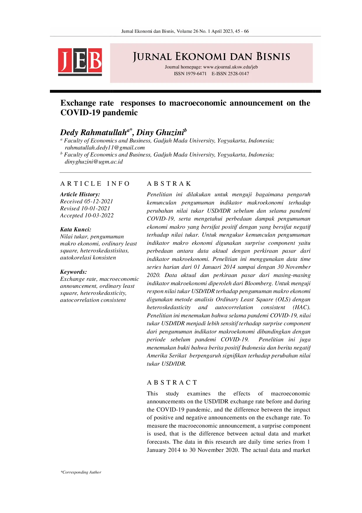 juris Exchange rate responses to macroeconomic announcement on the COVID 19 pandemic