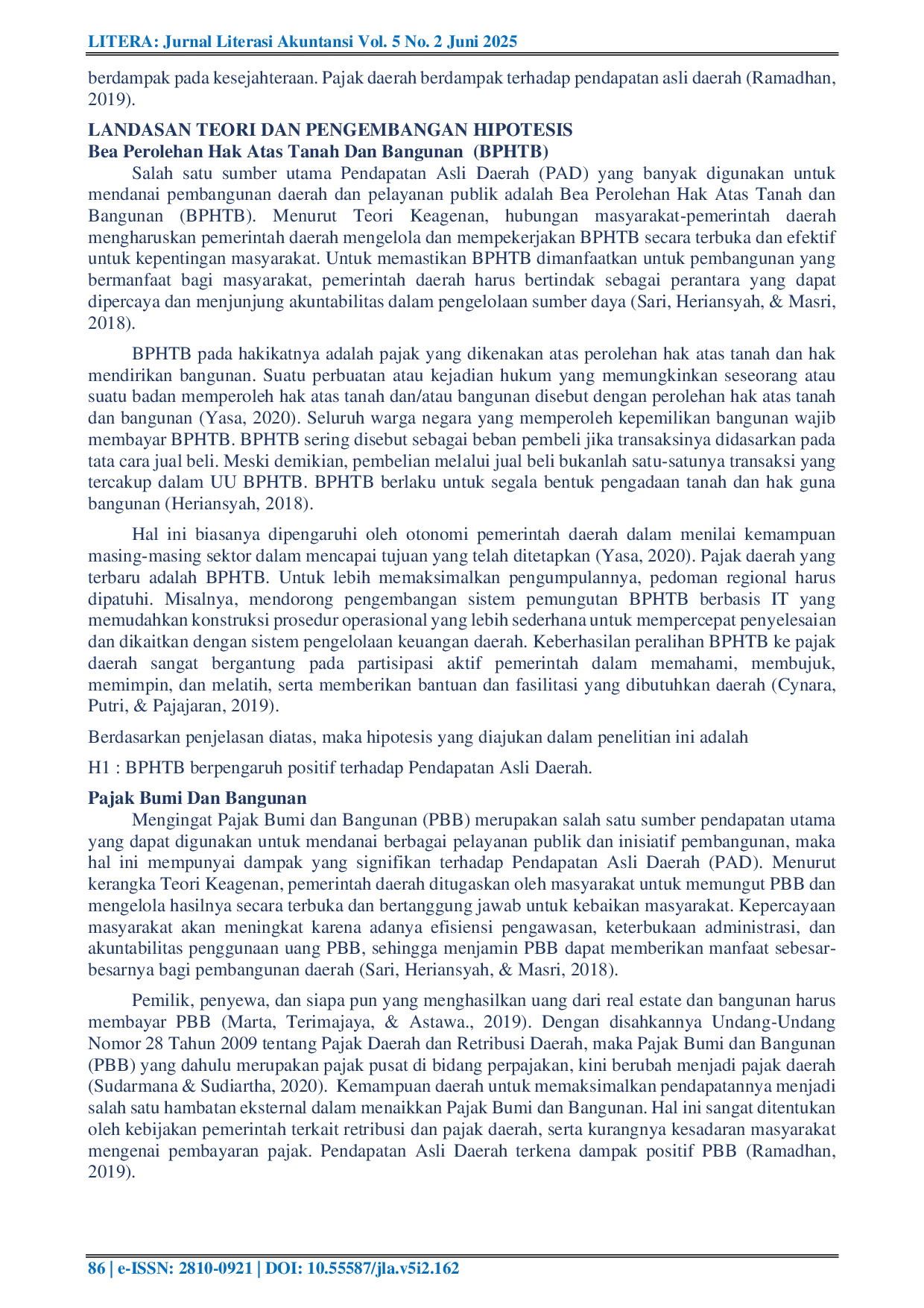 JURIS The Impact of Land and Building Acquisition Tax Land and Building Tax and Regional Fees on Yogyakarta s Original Regional Income