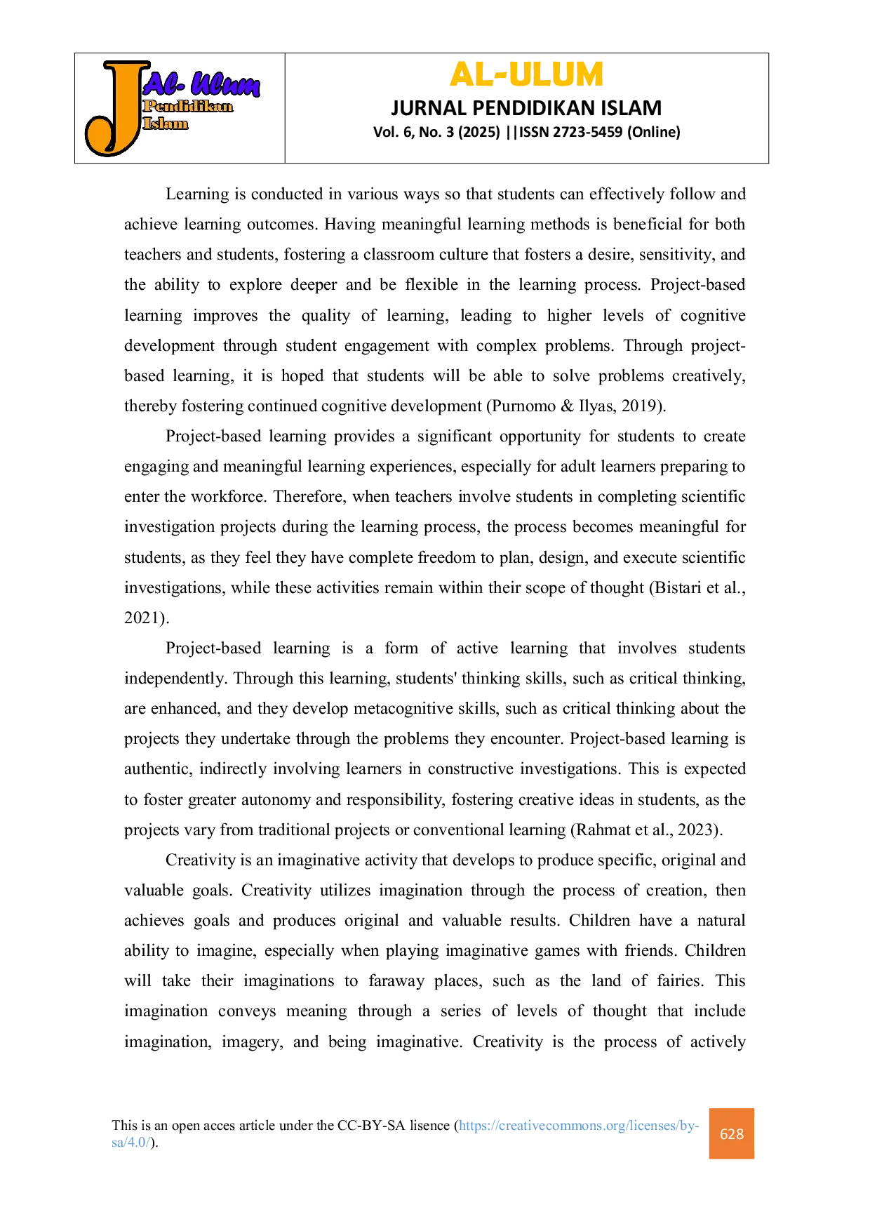 JURIS Implementing Project Based Learning in Islamic Religious Education to Develop Students Islamic Creativity