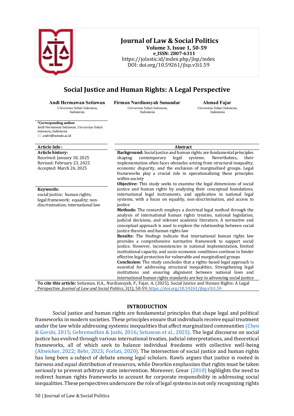 JURIS Social Justice and Human Rights A Legal Perspective