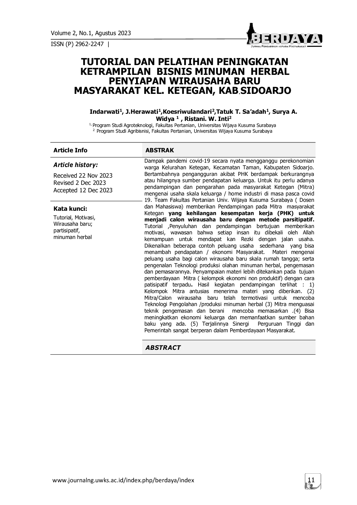 JURIS Tutorial Dan Pelatihan Peningkatan Ketrampilan Bisnis Minuman Herbal Penyiapan Wirausaha Baru Masyarakat Kel Ketegan Kab Sidoarjo