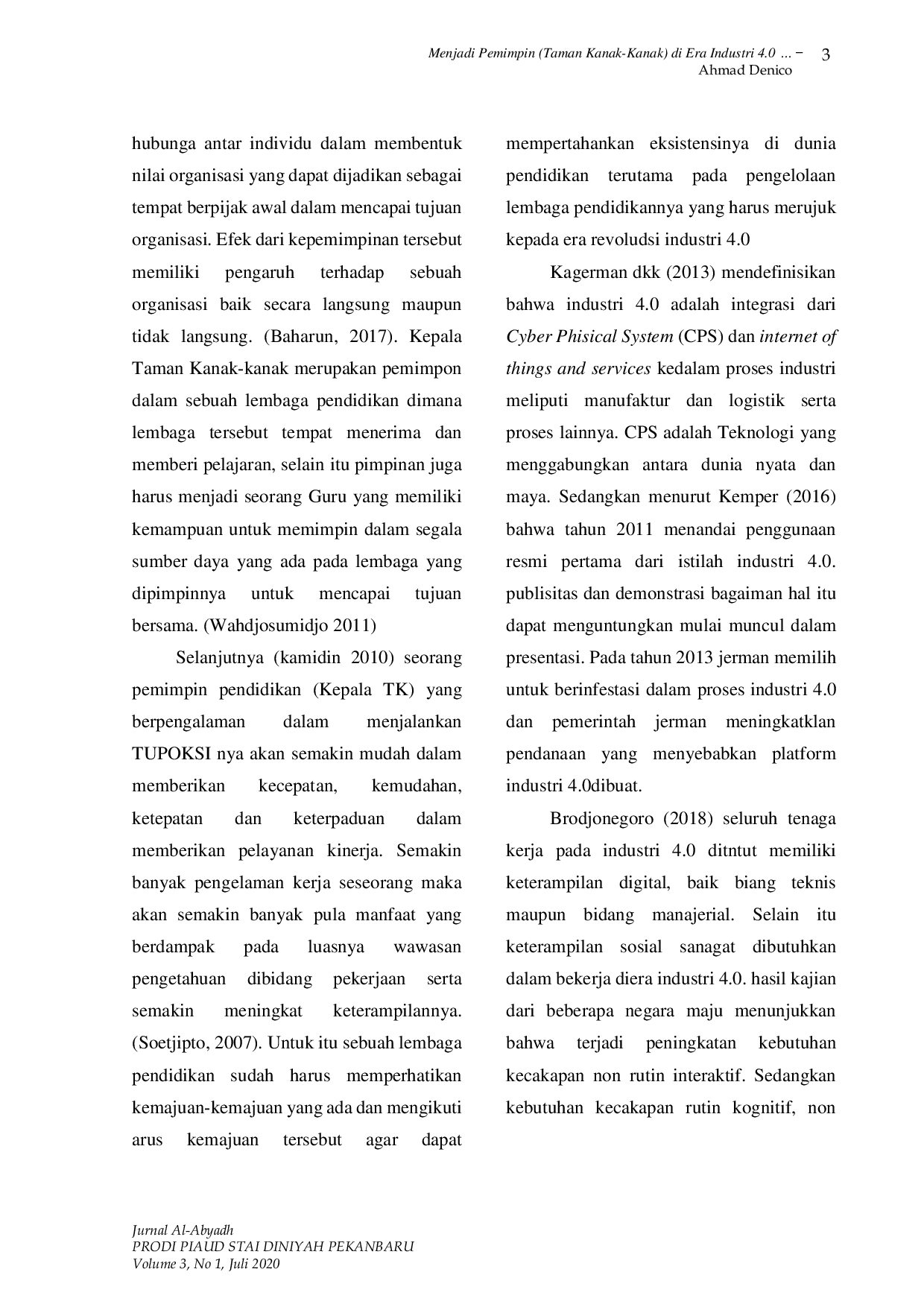 JURIS Menjadi Pemimpin Kepala Taman Kanak Kanak di Era Industri 4 0