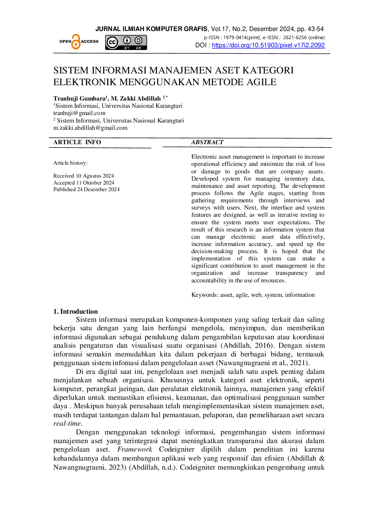 JURIS Asset Management Information System Electronic Category Using Agile Method