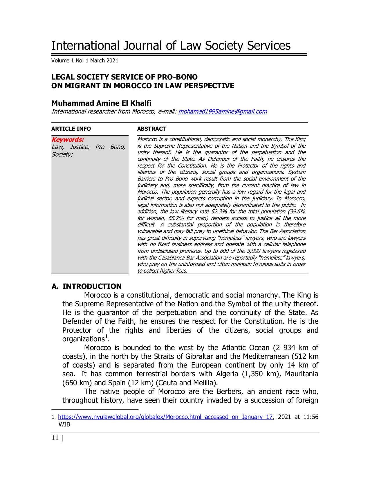 JURIS Legal Society Service of Pro Bono on Migrant in Morocco in Law Perspective