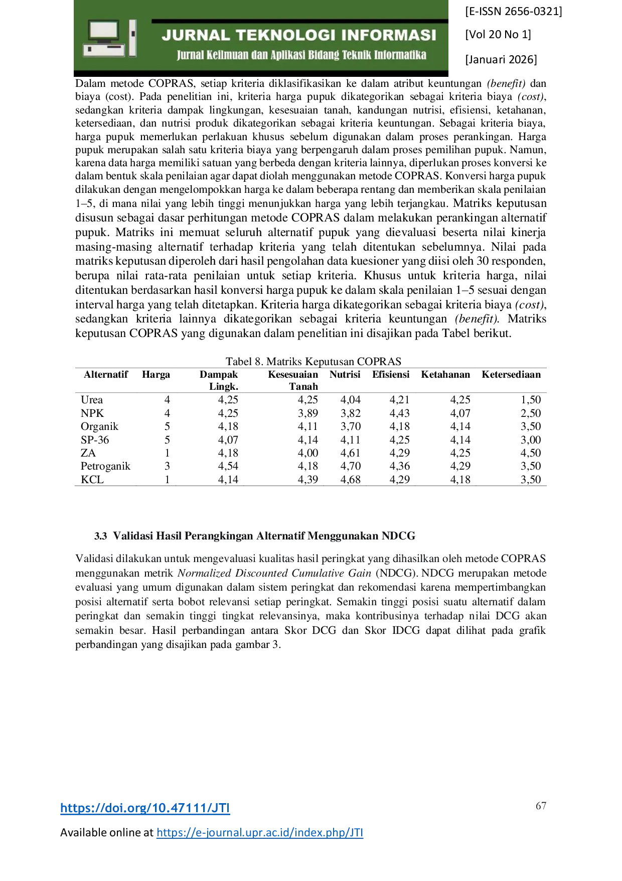JURIS Model Multi Kriteria Pemilihan Pupuk Padi Berbasis BWM dan COPRAS di Desa Bumiharjo