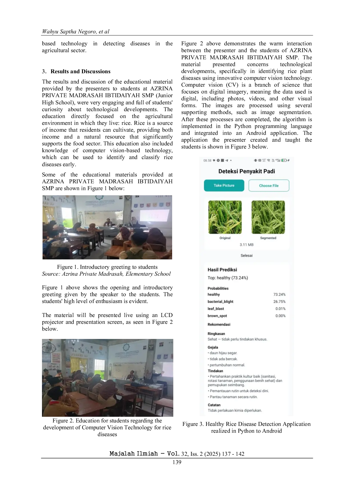 JURIS Computer Vision Technology Innovation Education to Support Early Warning Systems for Rice Diseases