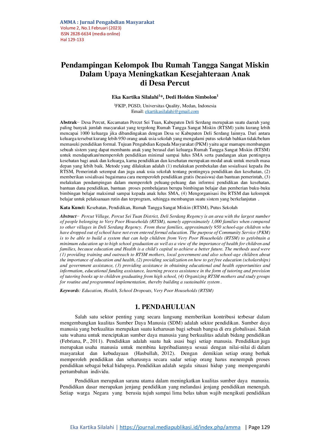JURIS Pendampingan Kelompok Ibu Rumah Tangga Sangat Miskin Dalam Upaya Meningkatkan Kesejahteraan Anak di Desa Percut