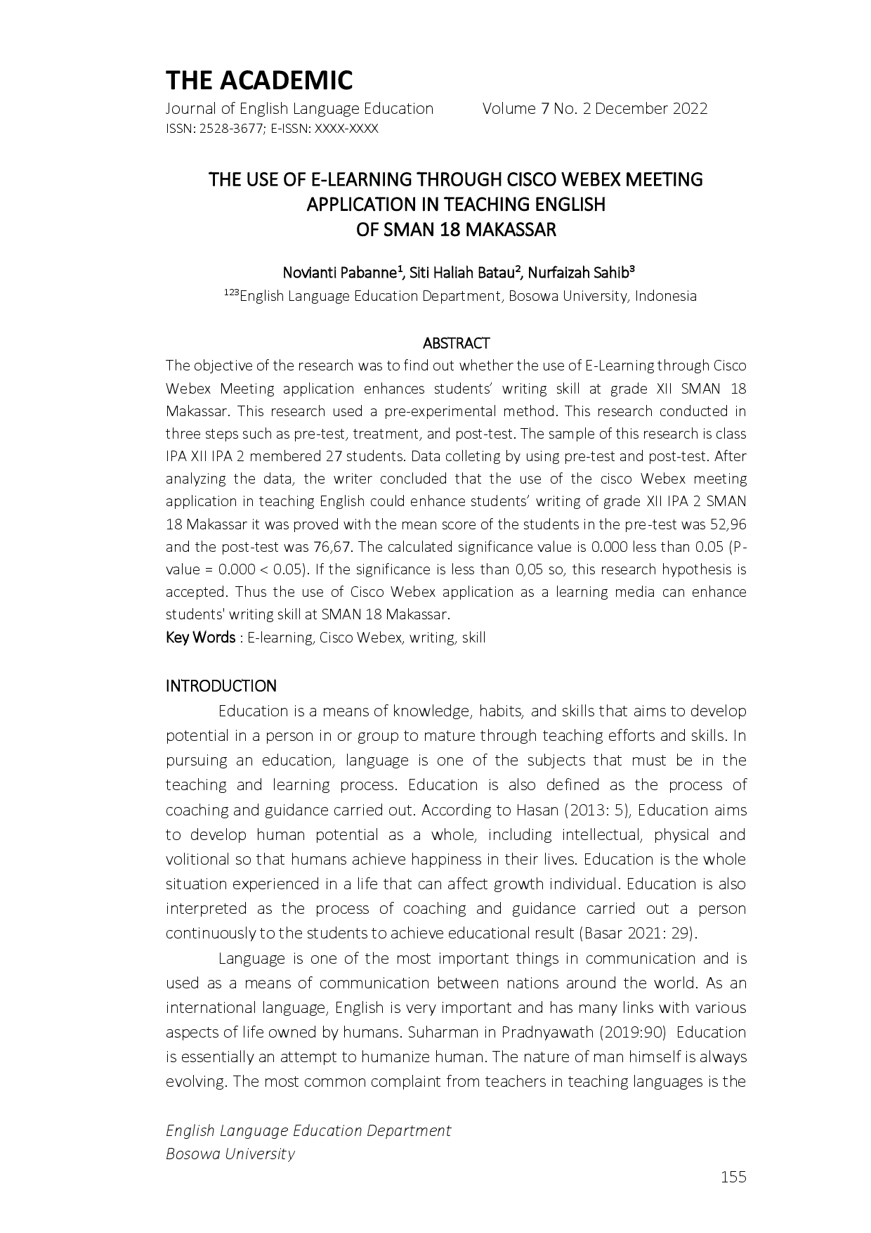 juris The THE USE OF E LEARNING THROUGH CISCO WEBEX MEETING APPLICATION IN TEACHING ENGLISH OF SMAN 18 MAKASSAR