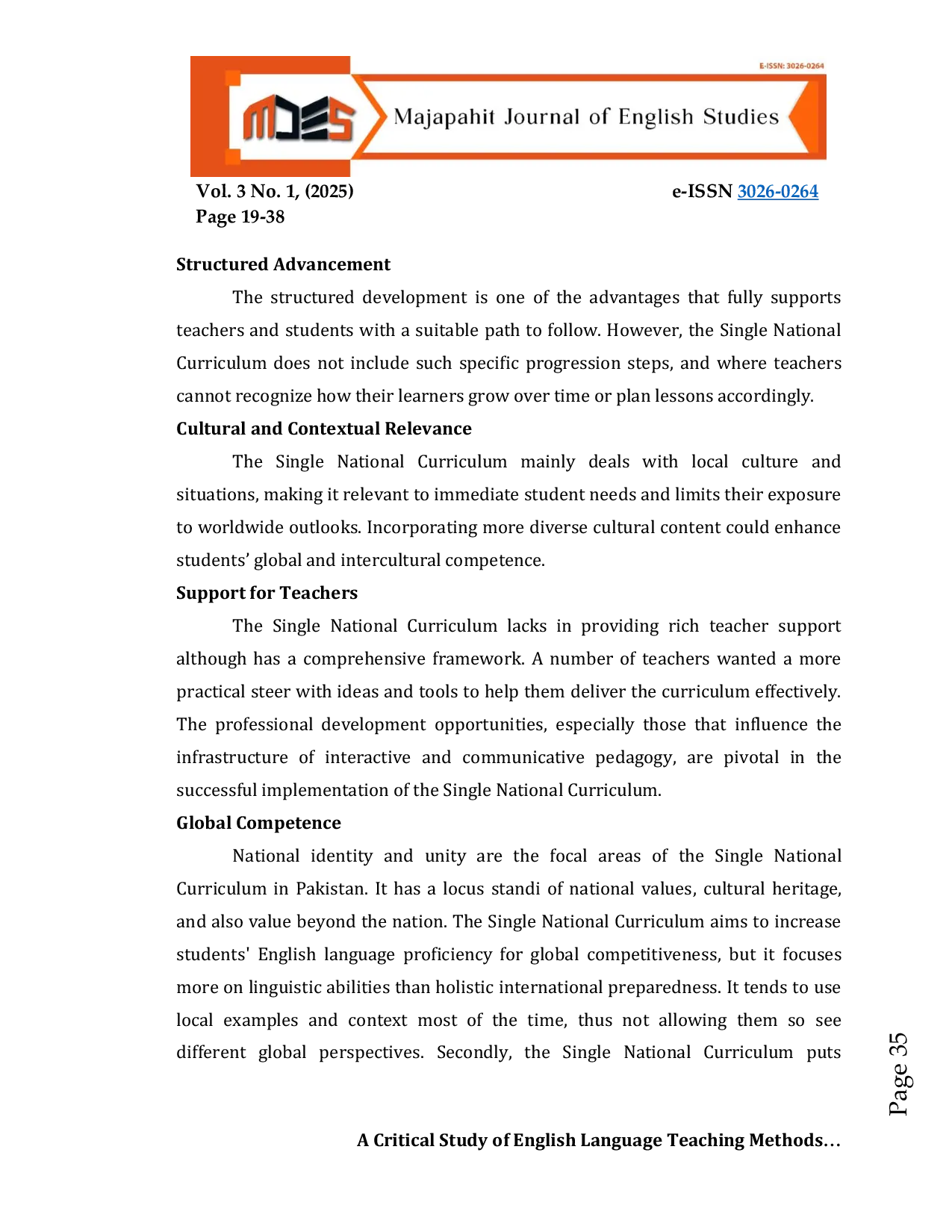 JURIS A Critical Study of English Language Teaching Methods in the Single National Curriculum 2020 for Primary Level in Pakistan