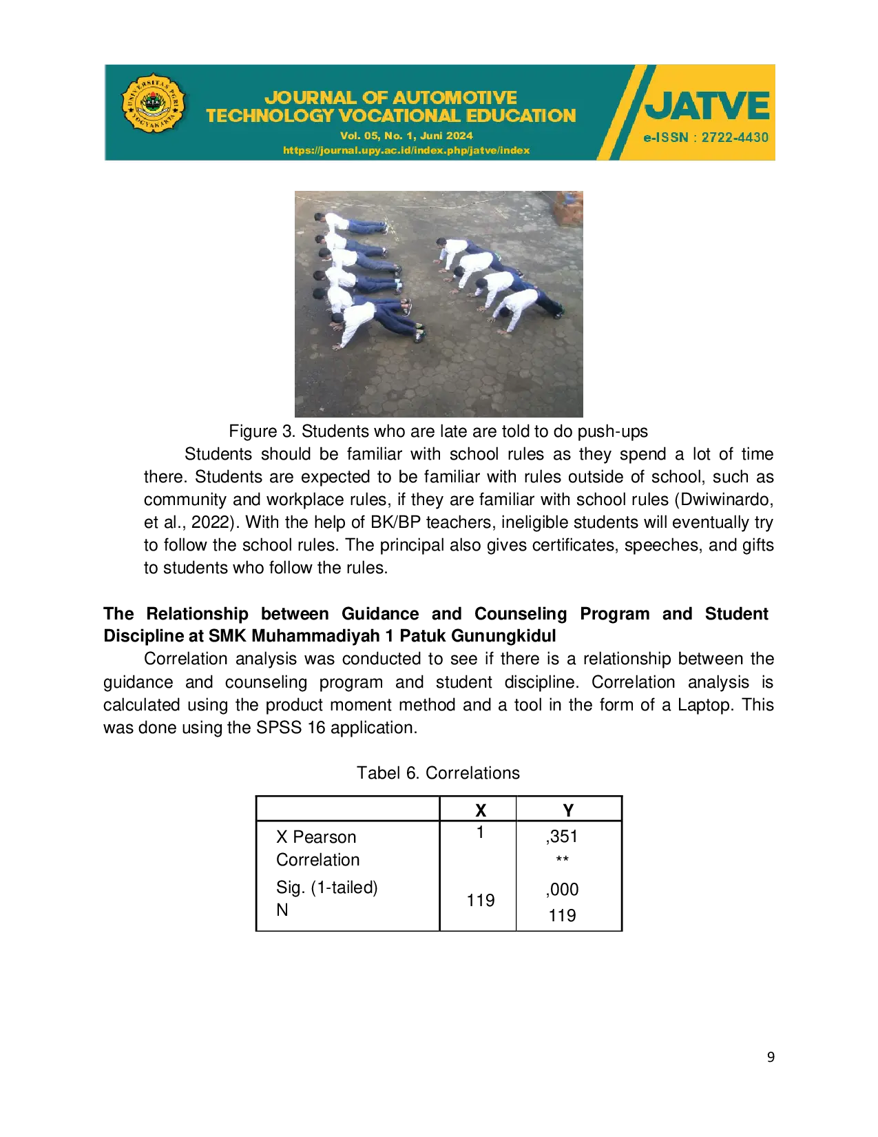 JURIS The Relationship Between the Implementation of Counseling Guidance and the Discipline of Motorcycle Engineering Business Students at SMK Muhammadiyah 1 Patuk Gunungkidul