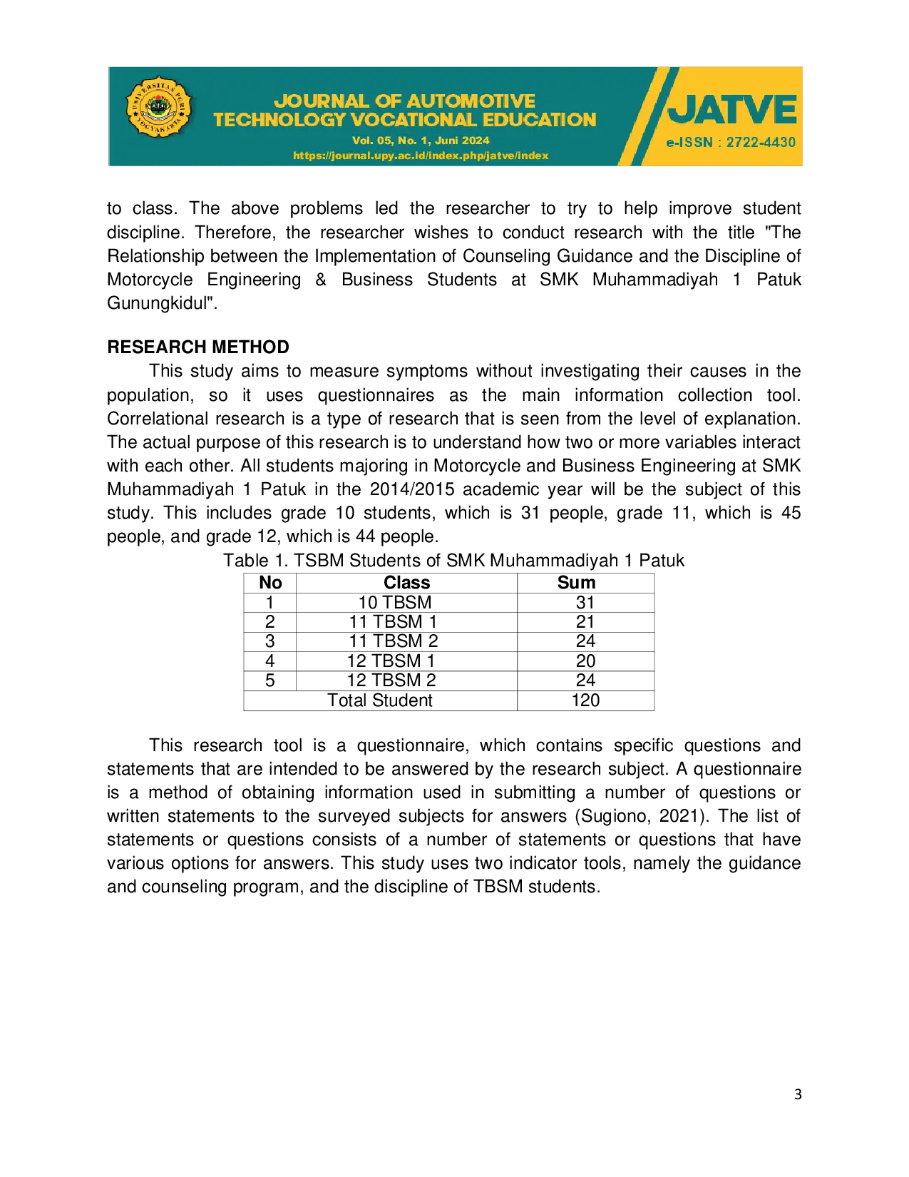 JURIS The Relationship Between the Implementation of Counseling Guidance and the Discipline of Motorcycle Engineering Business Students at SMK Muhammadiyah 1 Patuk Gunungkidul