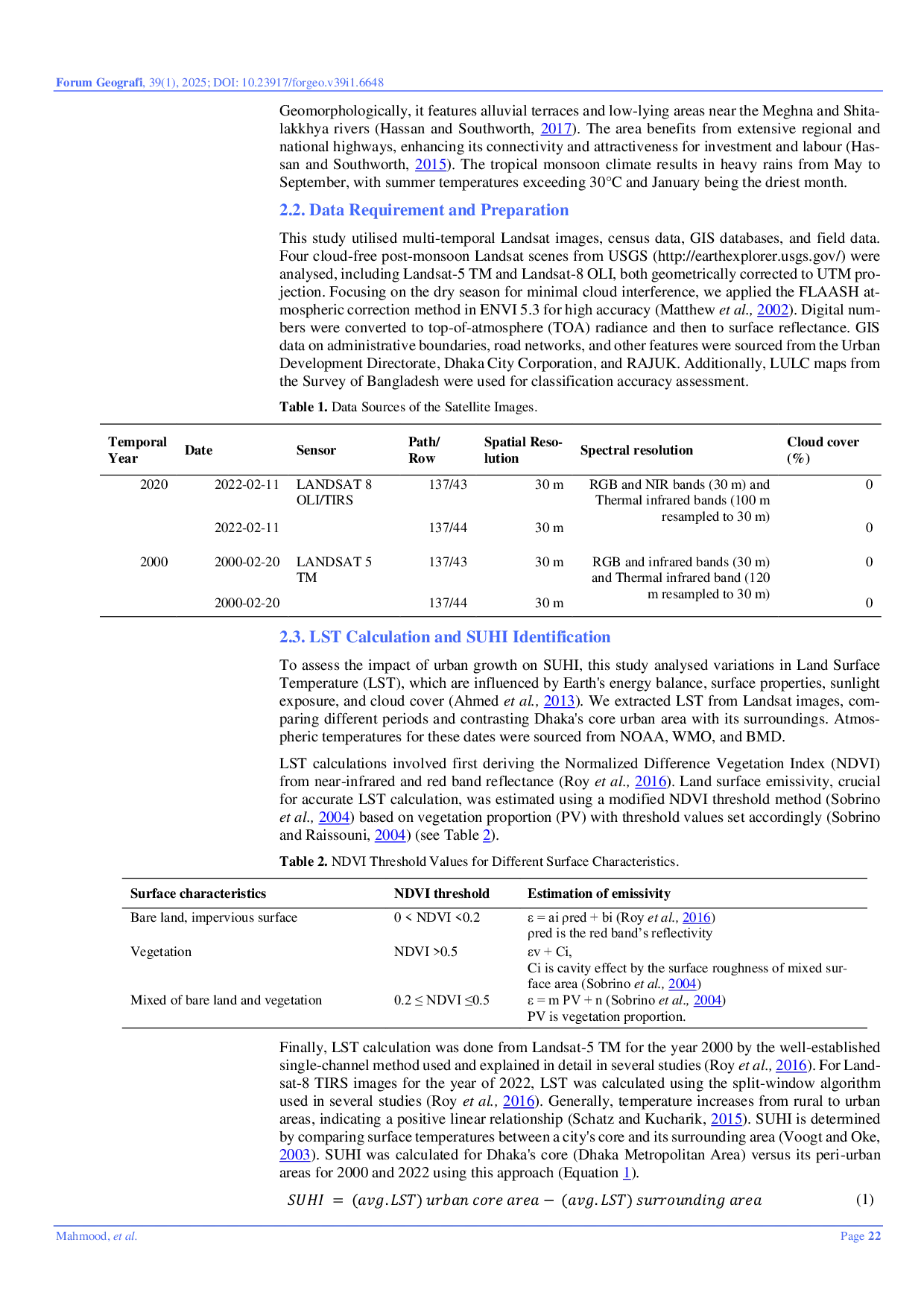 JURIS Exploring the Role of Population Dynamics in Surface Urban Heat Island Hotspots in Peri Urban Dhaka
