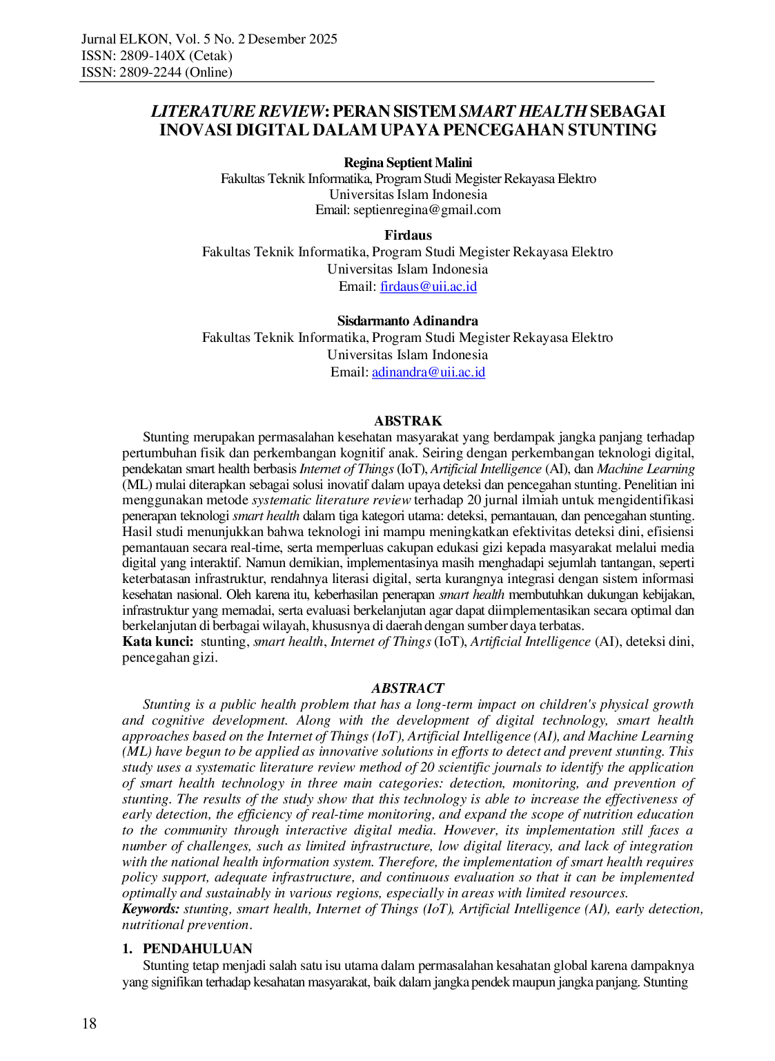 JURIS Peran Sistem Smart Health Sebagai Inovasi Digital Dalam Upaya Pencegahan Stunting