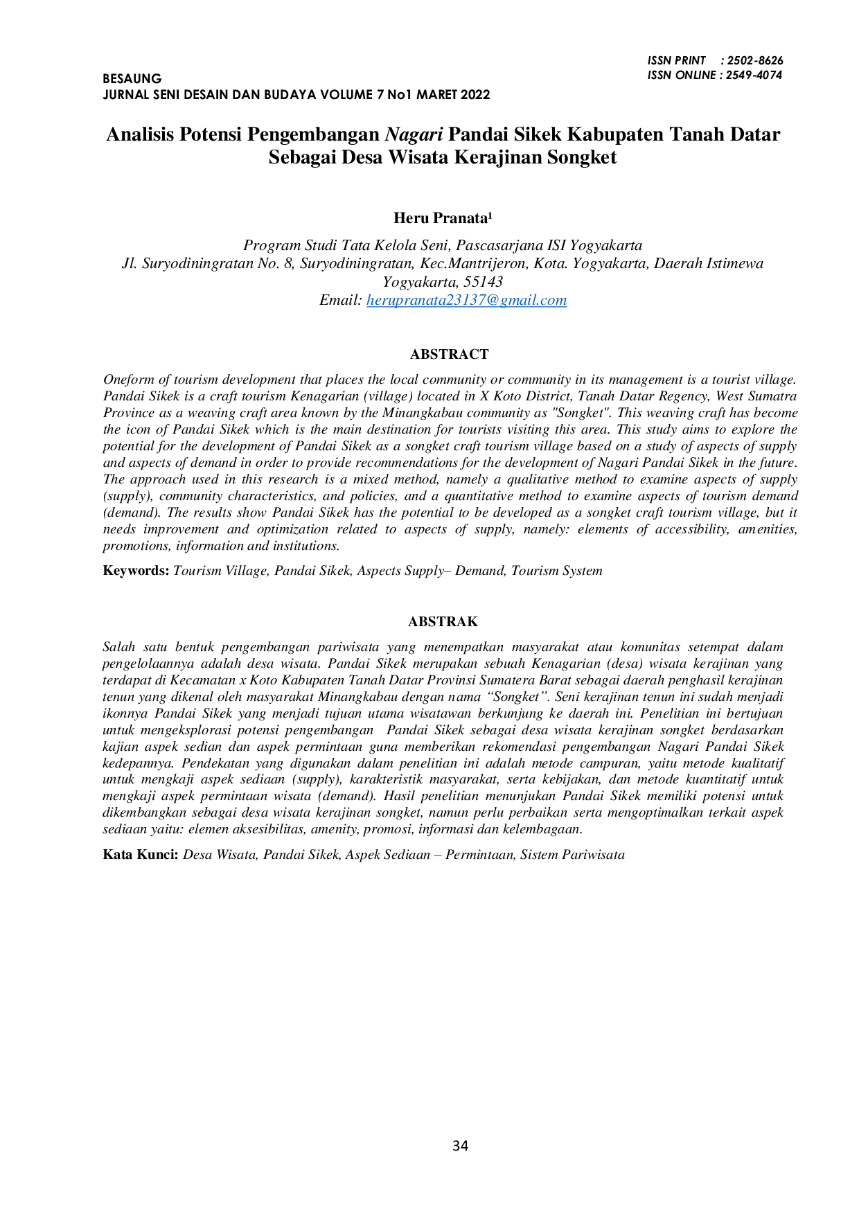 JURIS Analisis Potensi Pengembangan Nagari Pandai Sikek Kabupaten Tanah Datar Sebagai Desa Wisata Kerajinan Songket
