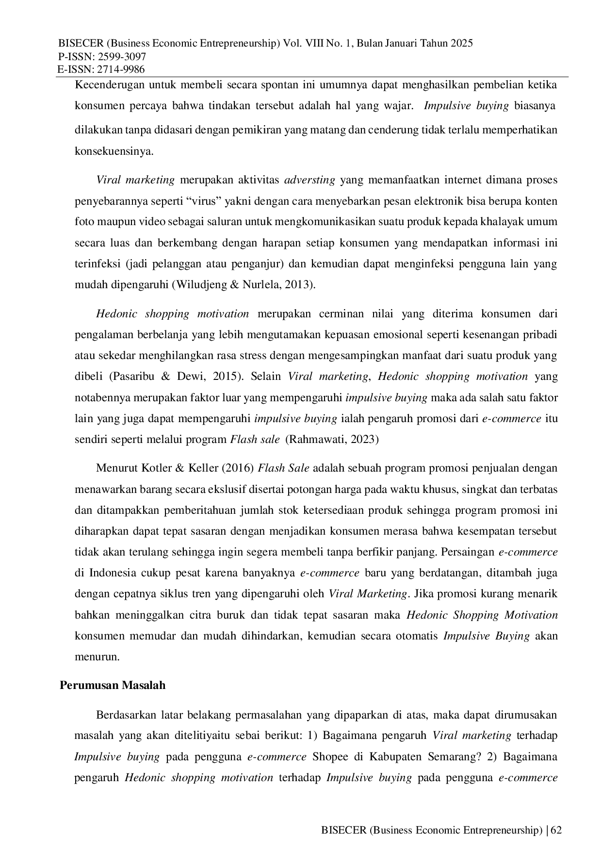 JURIS Pengaruh Viral Marketing Hedonic Shopping Motivation dan Flash Sale Terhadap Impulsive Buying Pada Pengguna E Commerce Shopee Di Kabupaten Semarang