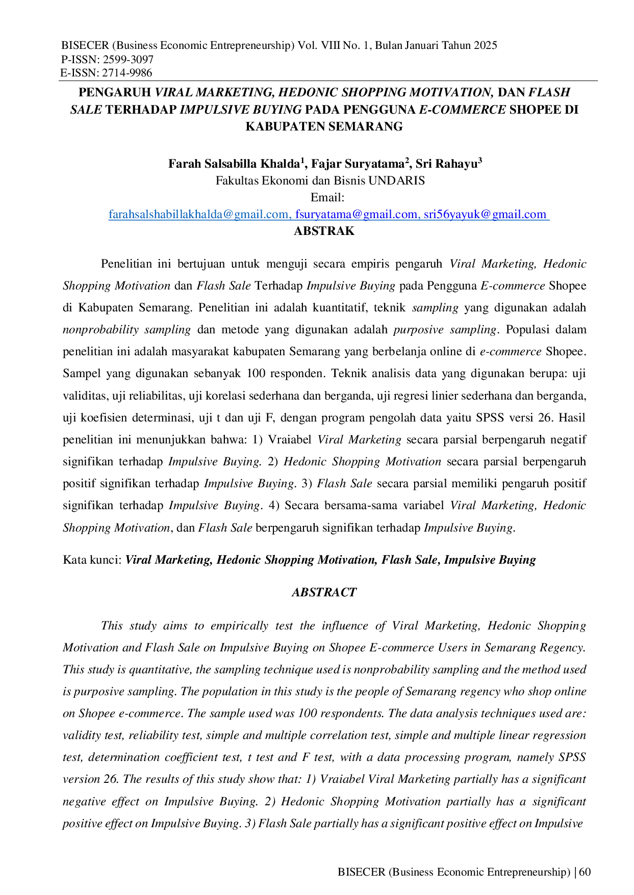 JURIS Pengaruh Viral Marketing Hedonic Shopping Motivation dan Flash Sale Terhadap Impulsive Buying Pada Pengguna E Commerce Shopee Di Kabupaten Semarang