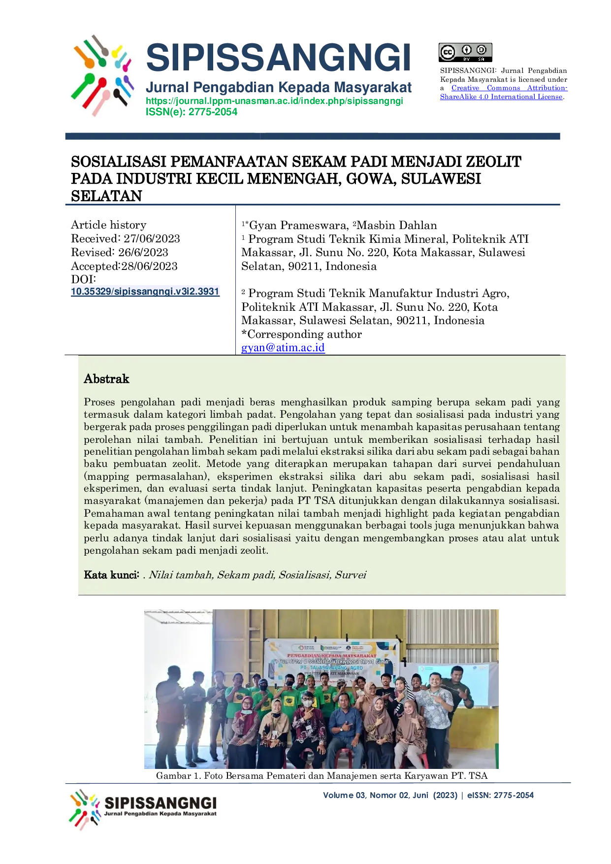 JURIS Sosialisasi Pemanfaatan Sekam Padi Menjadi Zeolit Pada Industri Kecil Menengah Gowa Sulawesi Selatan