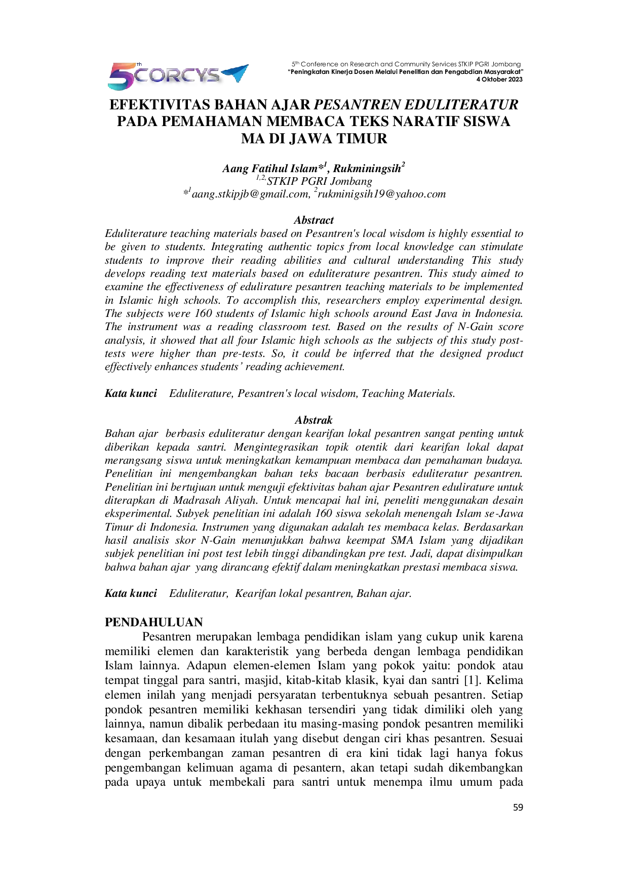 JURIS Efektivitas Bahan Ajar Pesantren Eduliteratur Pada Pemahaman Membaca Teks Naratif Siswa MA Di Jawa Timur