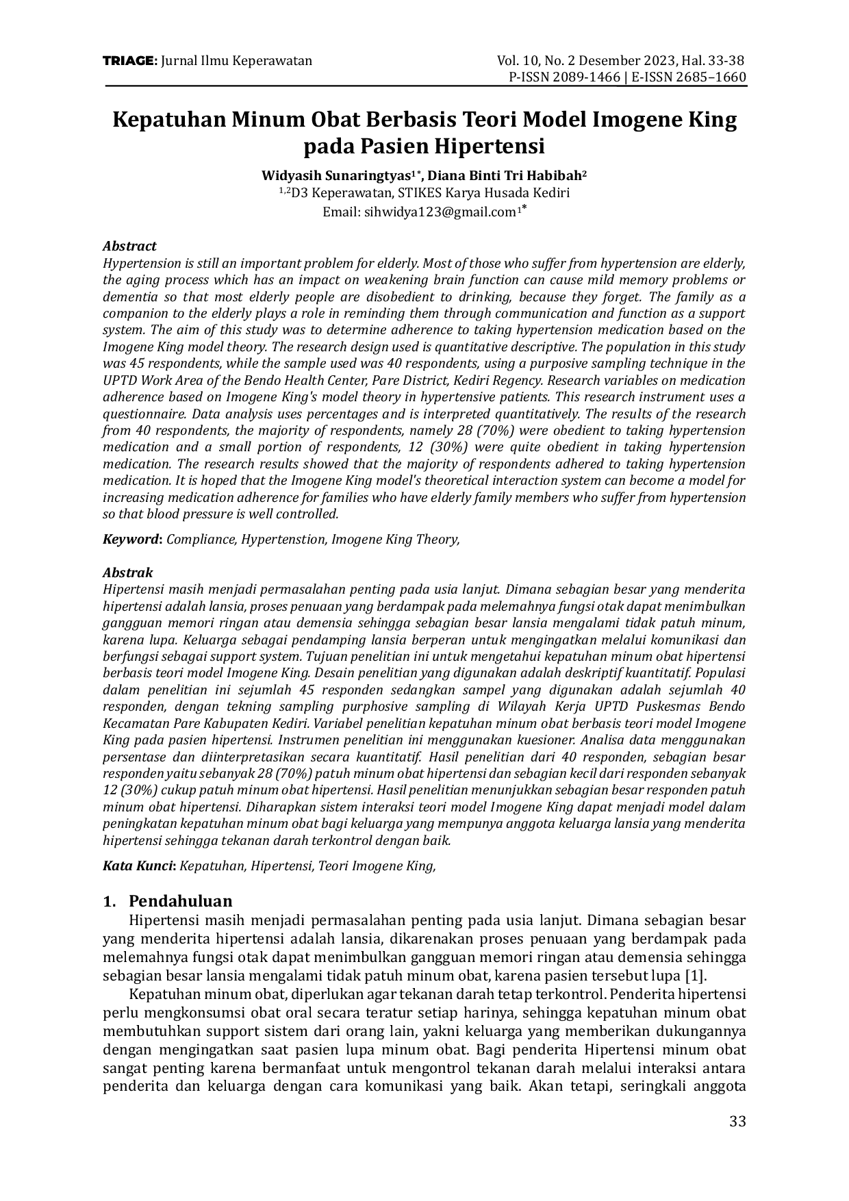 JURIS Kepatuhan Minum Obat Berbasis Teori Model Imogene King pada Pasien Hipertensi