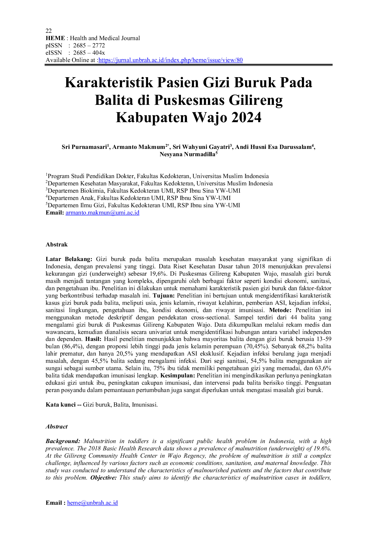 JURIS Karakteristik Pasien Gizi Buruk Pada Balita di Puskesmas Gilireng Kabupaten Wajo 2024