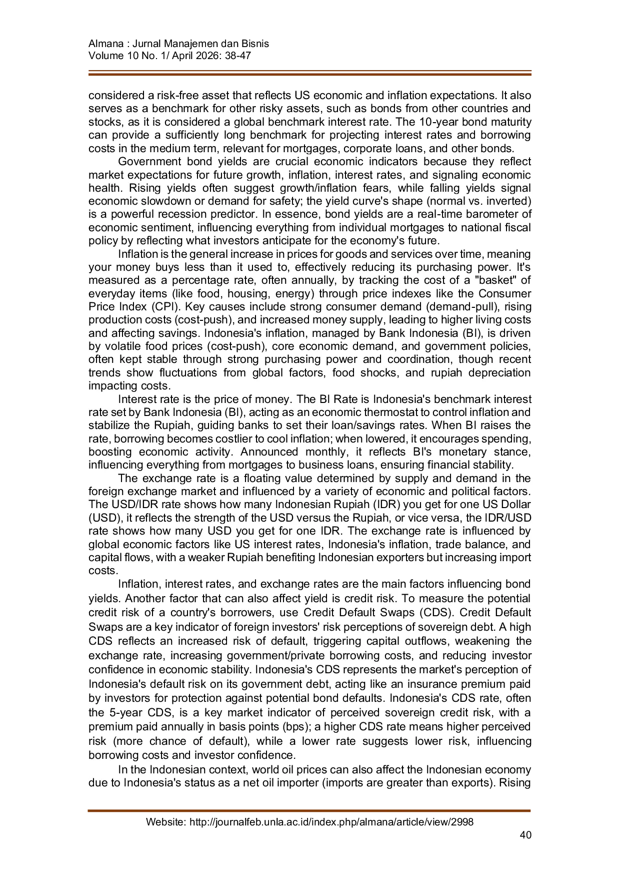 JURIS Analyze Factors Affecting Indonesia 10 Year Government Bond Yield Period 2021 2025