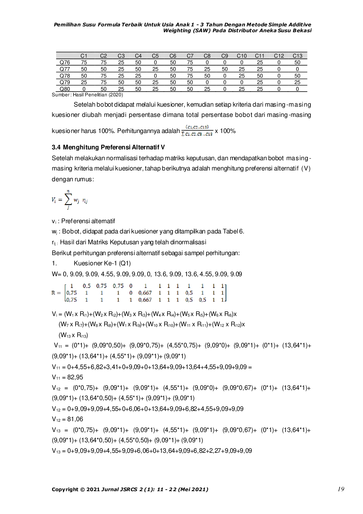 JURIS Pemilihan Susu Formula Terbaik Untuk Usia Anak 1 3 Tahun Dengan Metode Simple Additive Weighting SAW Pada Distributor Aneka Susu Bekasi