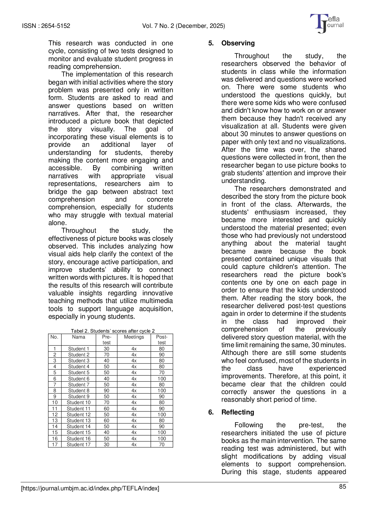 JURIS Improving Young Learners Reading Proficiency by Utilizing Picture Books of Pictures for the 6th Grade of Elementary Level