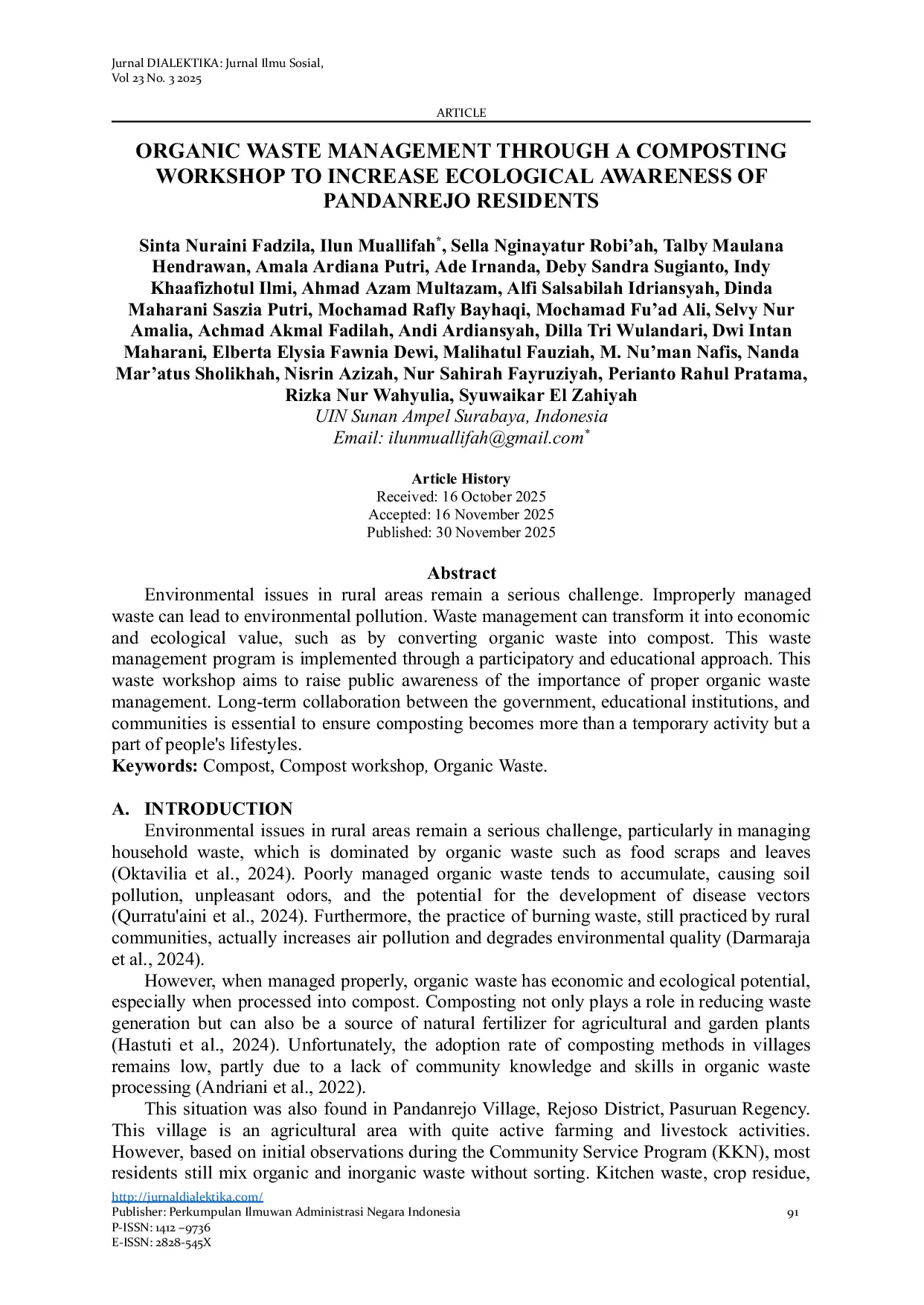 JURIS Organic Waste Management Through A Composting Workshop to Increase Ecological Awareness of Pandanrejo Residents