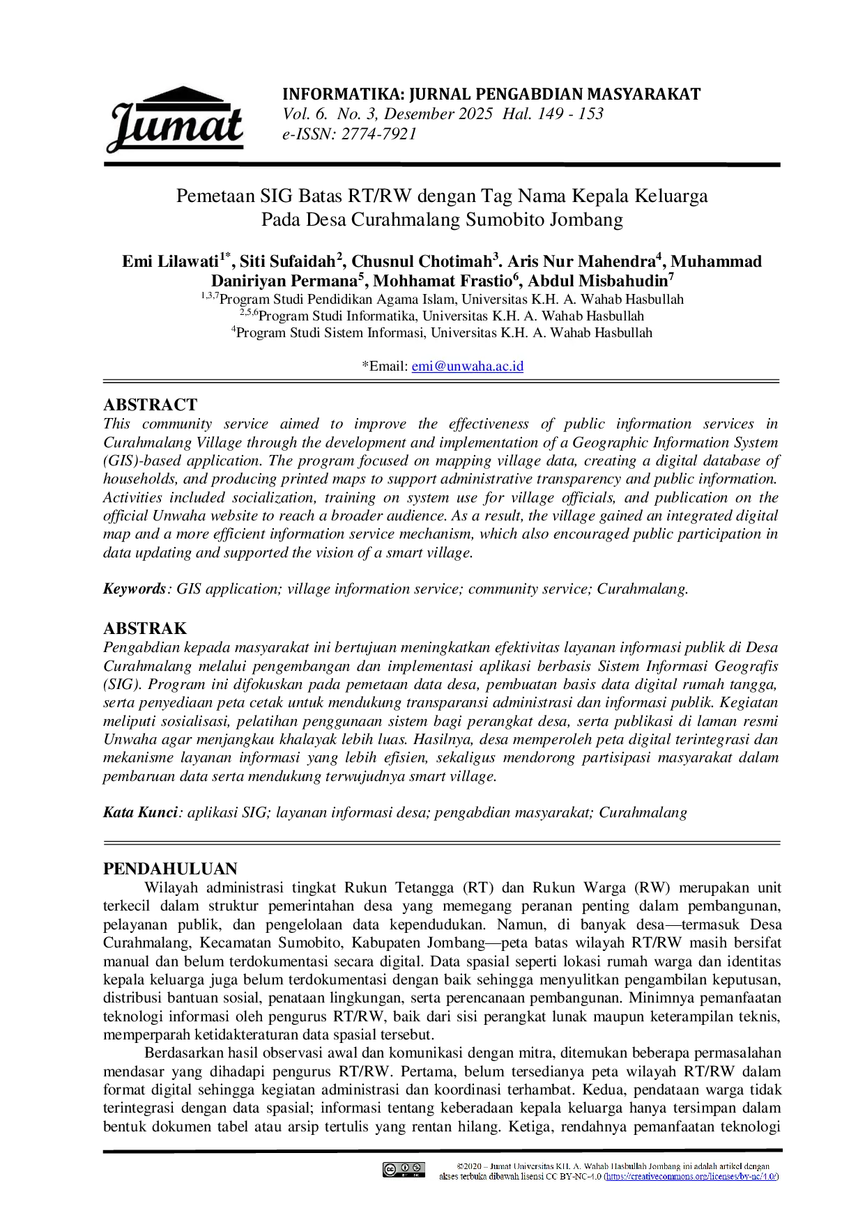 JURIS Pemetaan SIG Batas RT RW dengan Tag Nama Kepala Keluarga Pada Desa Curahmalang Sumobito Jombang