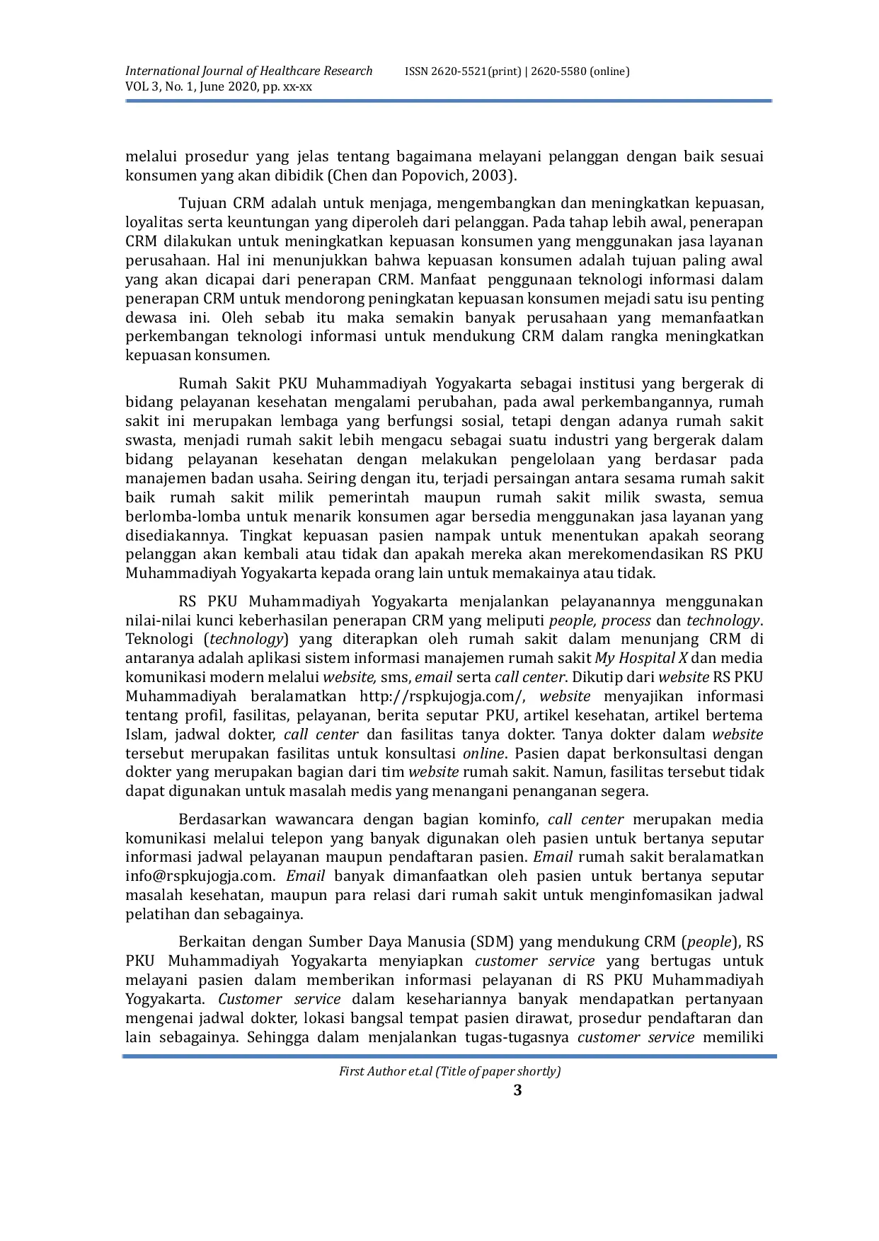 JURIS Analisis Pengaruh Program Customer Relationship Management CRM Terhadap Kepuasan Pasien di RS PKU Muhammadiyah Yogyakarta