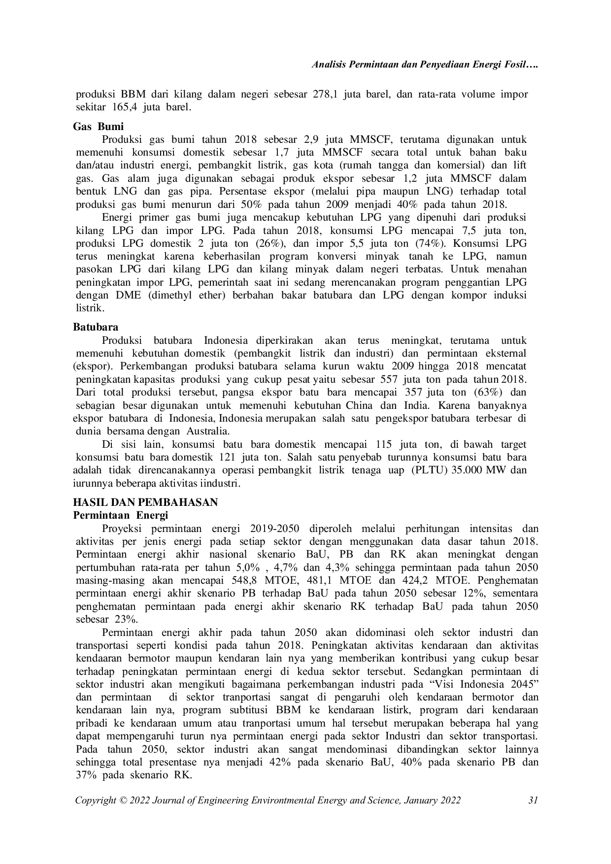 JURIS Analisis Permintaan dan Penyediaan Energi Fosil dari berbagai Subsektor di Indonesia pada Masa Mendatang