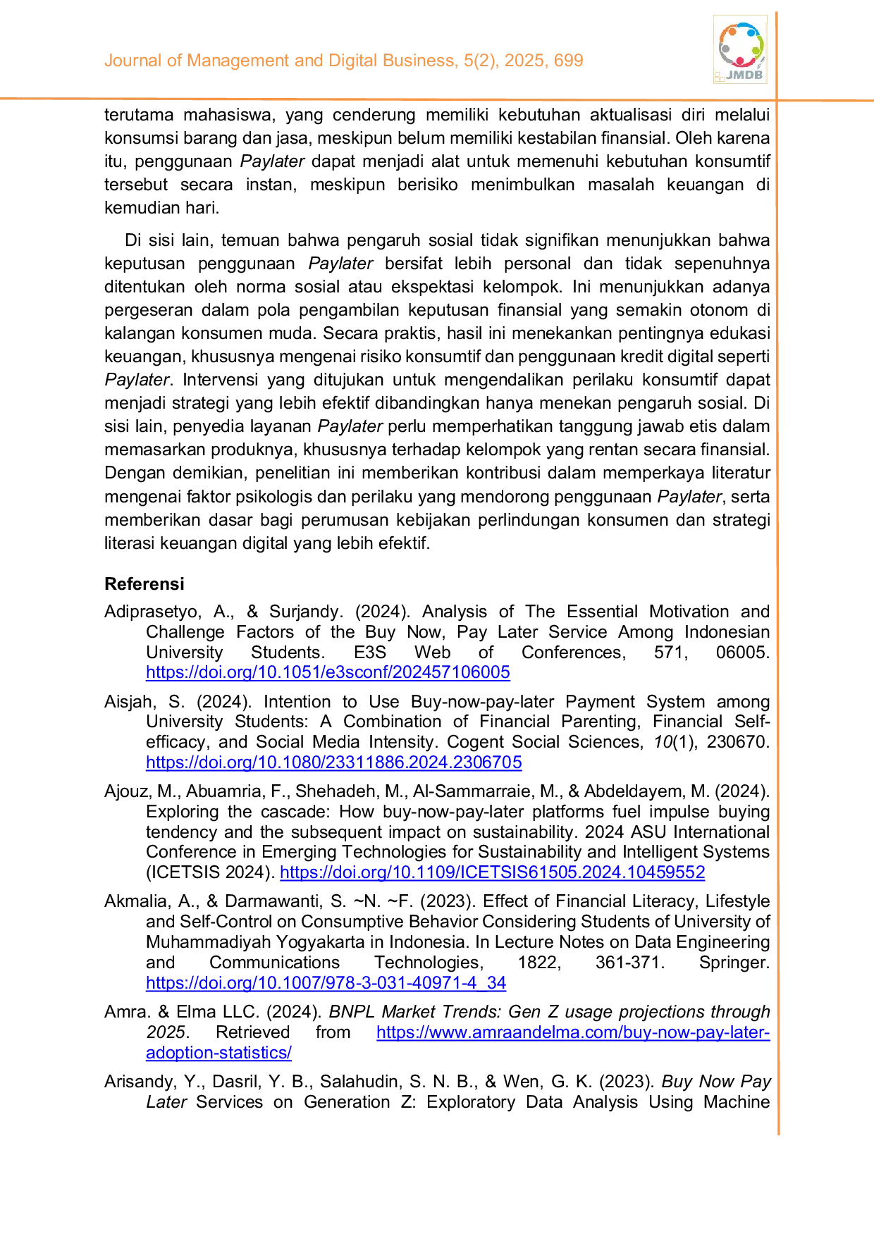 JURIS Kecenderungan penggunaan paylater di kalangan mahasiswa Peran perilaku konsumtif dan tekanan sosial