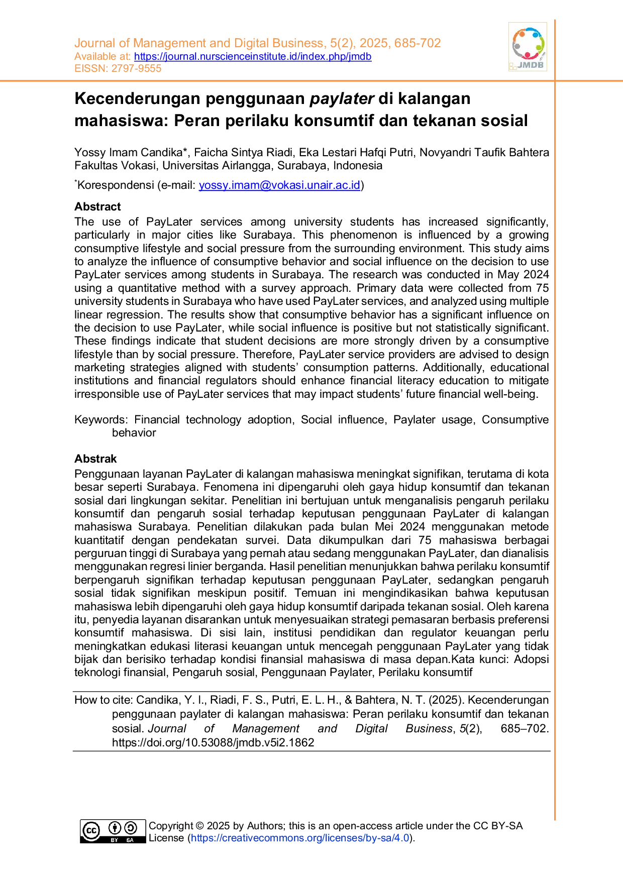 JURIS Kecenderungan penggunaan paylater di kalangan mahasiswa Peran perilaku konsumtif dan tekanan sosial