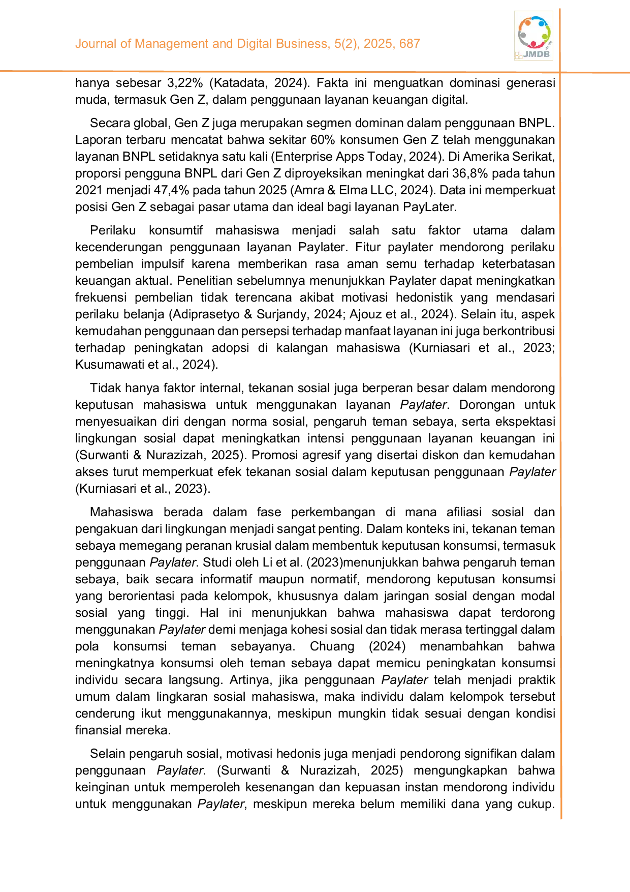 JURIS Kecenderungan penggunaan paylater di kalangan mahasiswa Peran perilaku konsumtif dan tekanan sosial