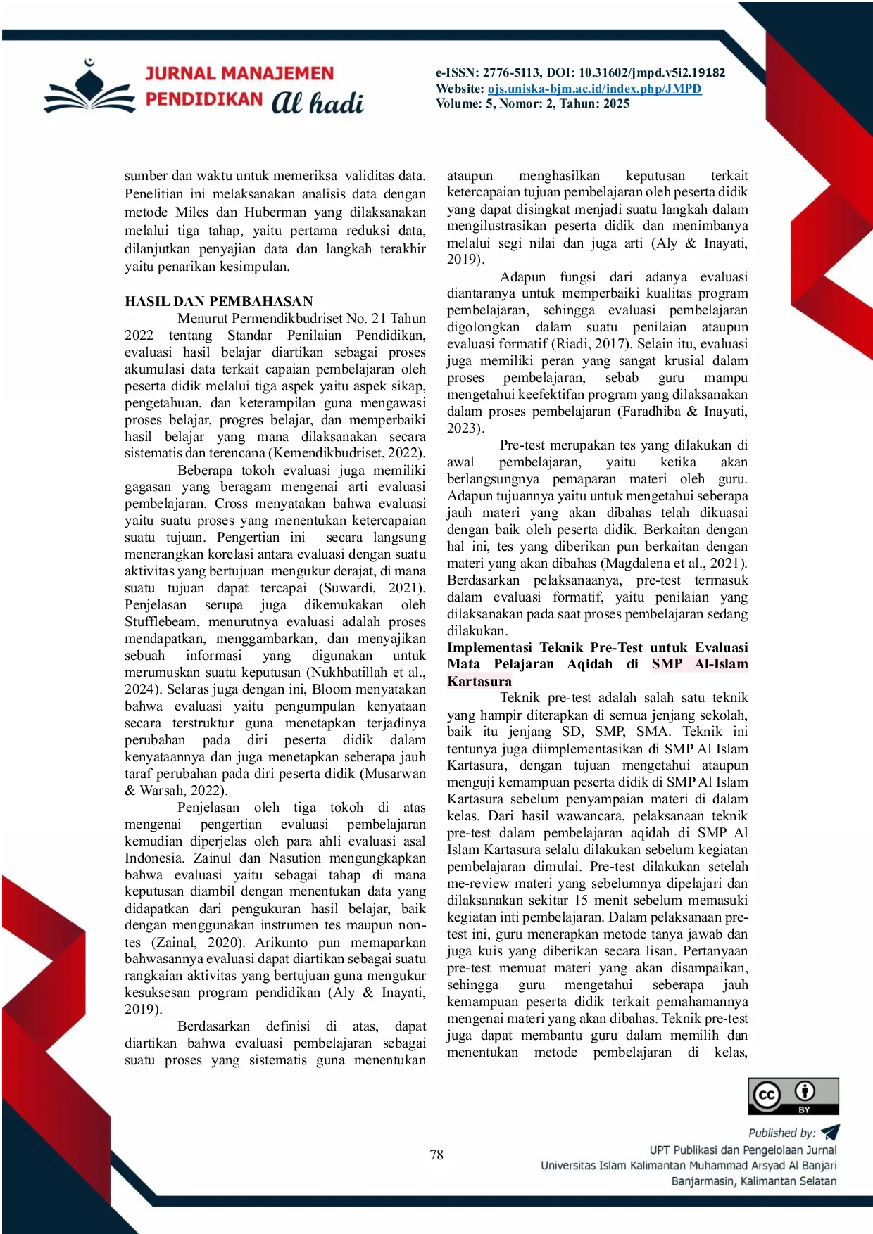 JURIS Implementasi Teknik Pre Test Untuk Evaluasi Mata Pelajaran Aqidah Di Smp Al Islam Kartasura