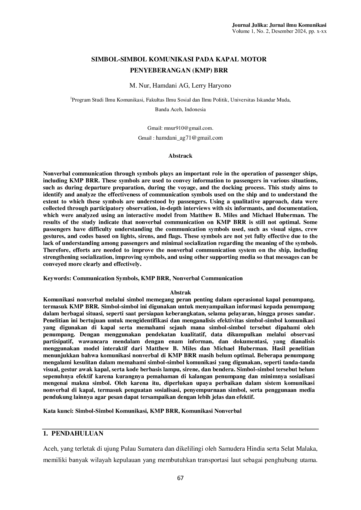 JURIS Simbol Simbol Komunikasi Pada Kapal Motor Penyeberangan KMP BRR