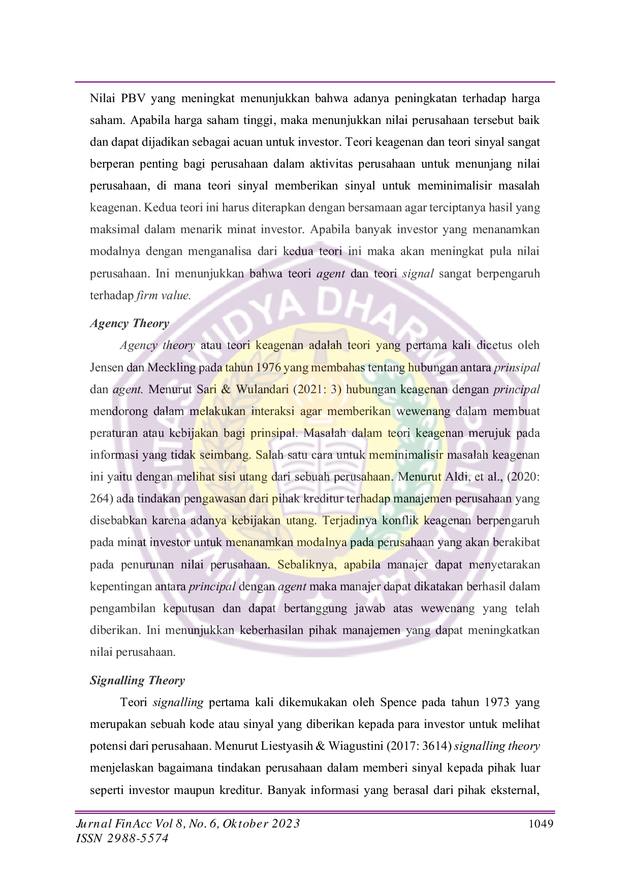 JURIS Pengaruh Managerial Ownership Return On Asset Current Ratio Dan Firm Size Terhadap Firm Value Pada Perusahaan Sub Sektor Makanan Olahan Di Bursa Efek Indonesia