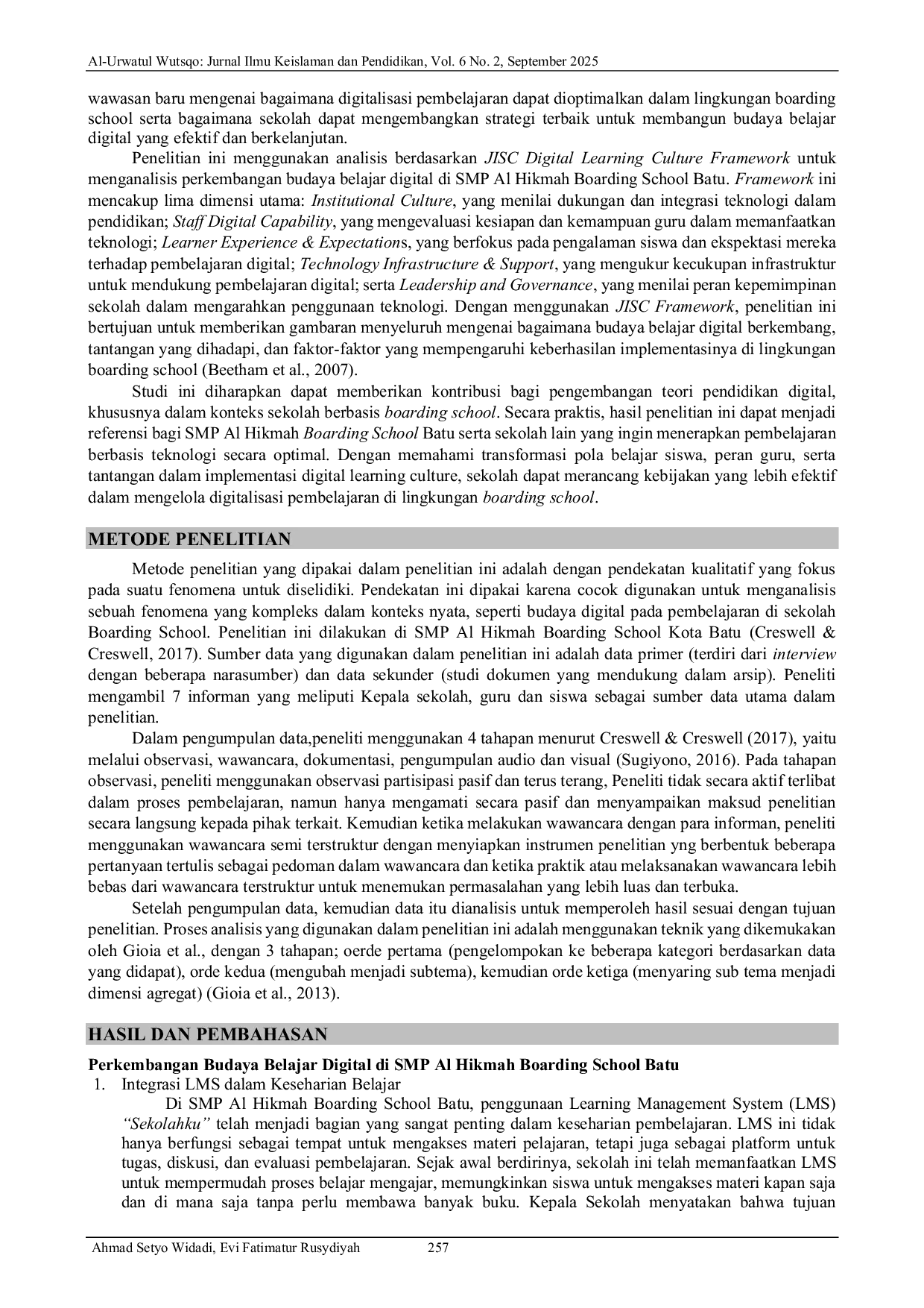 JURIS Digital Learning Culture Di Sekolah Berbasis Boarding School Studi Adaptasi Siswa Serta Guru Pada Pembelajaran Di Sekolah