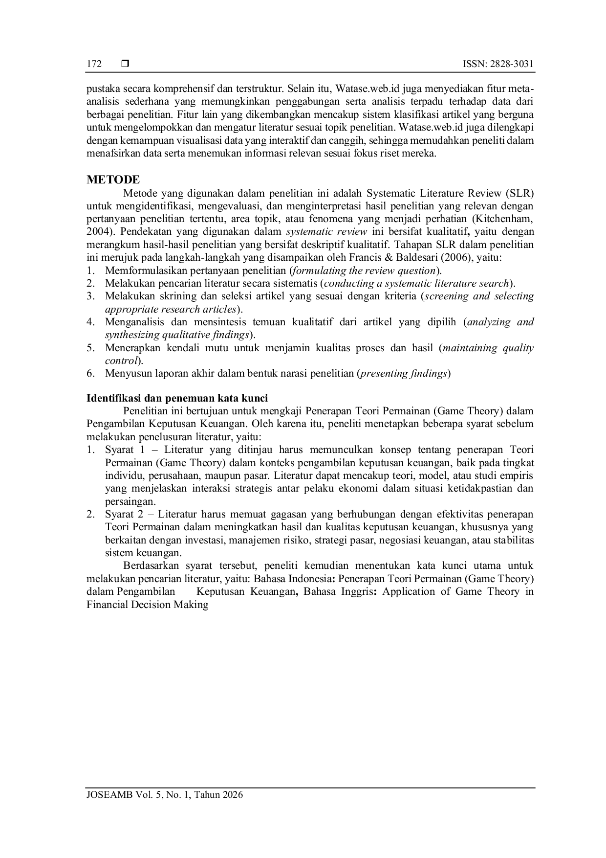 JURIS Sistematis Literatur Review Penerapan Teori Permainan Game Theory dalam Pengambilan Keputusan Keuangan