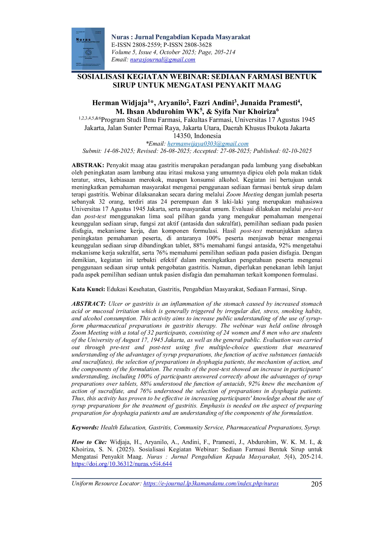 JURIS Sosialisasi Kegiatan Webinar Sediaan Farmasi Bentuk Sirup untuk Mengatasi Penyakit Maag