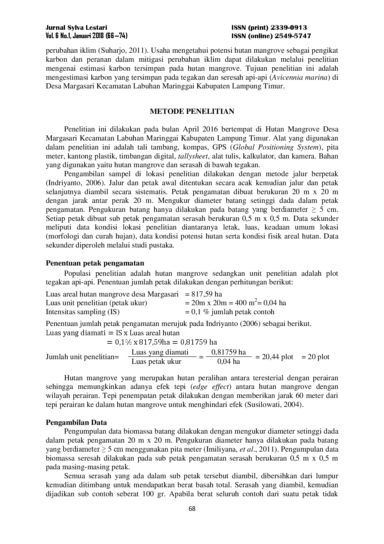 juris Estimasi Karbon Tersimpan pada Hutan Mangrove di Desa Margasari Kecamatan Labuhan Maringgai Kabupaten Lampung Timur Carbon Stock Estimation of Mangrove Forest in Village Margasari Sub District Labuha