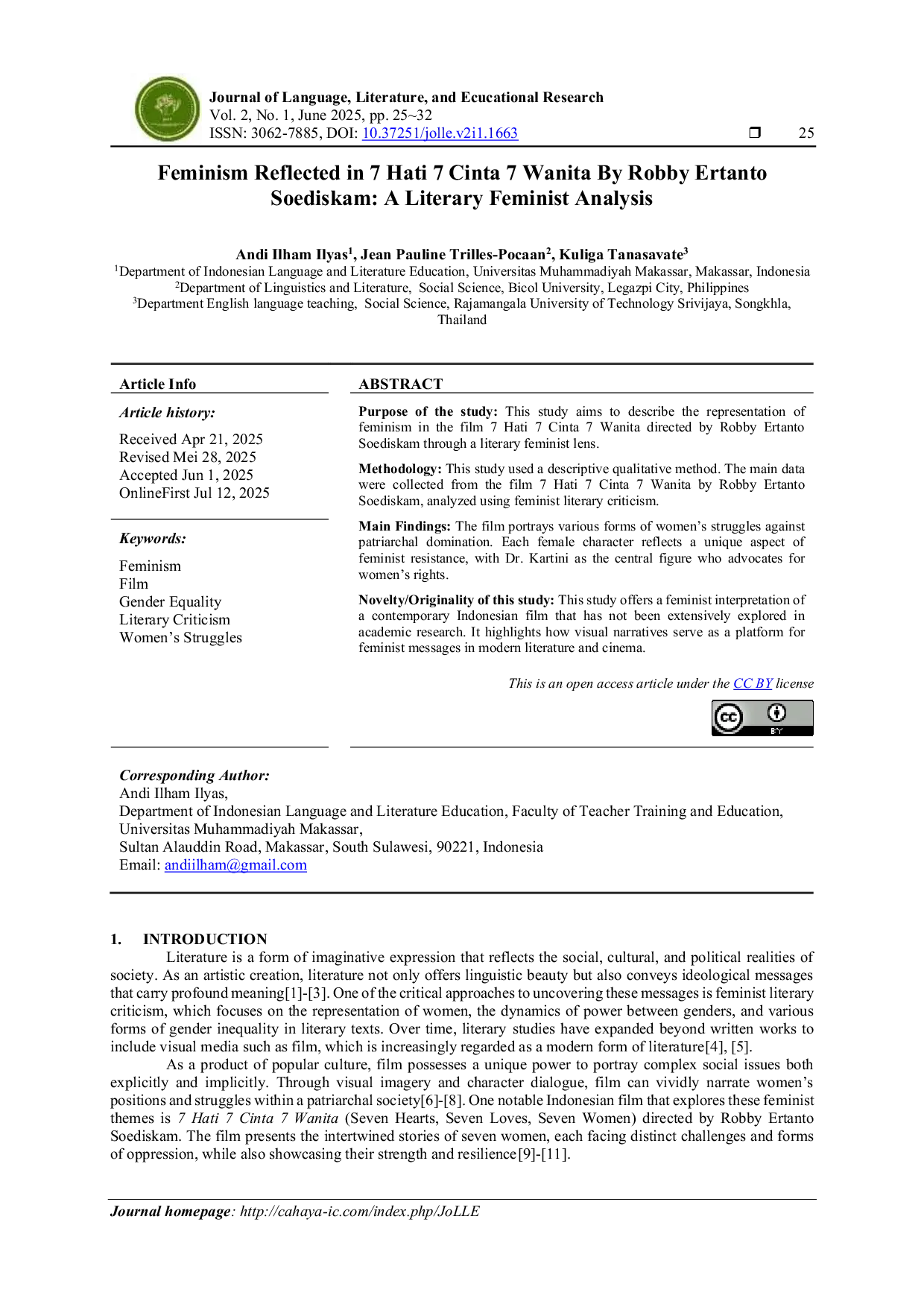 JURIS Feminism Reflected in 7 Hati 7 Cinta 7 Wanita By Robby Ertanto Soediskam A Literary Feminist Analysis