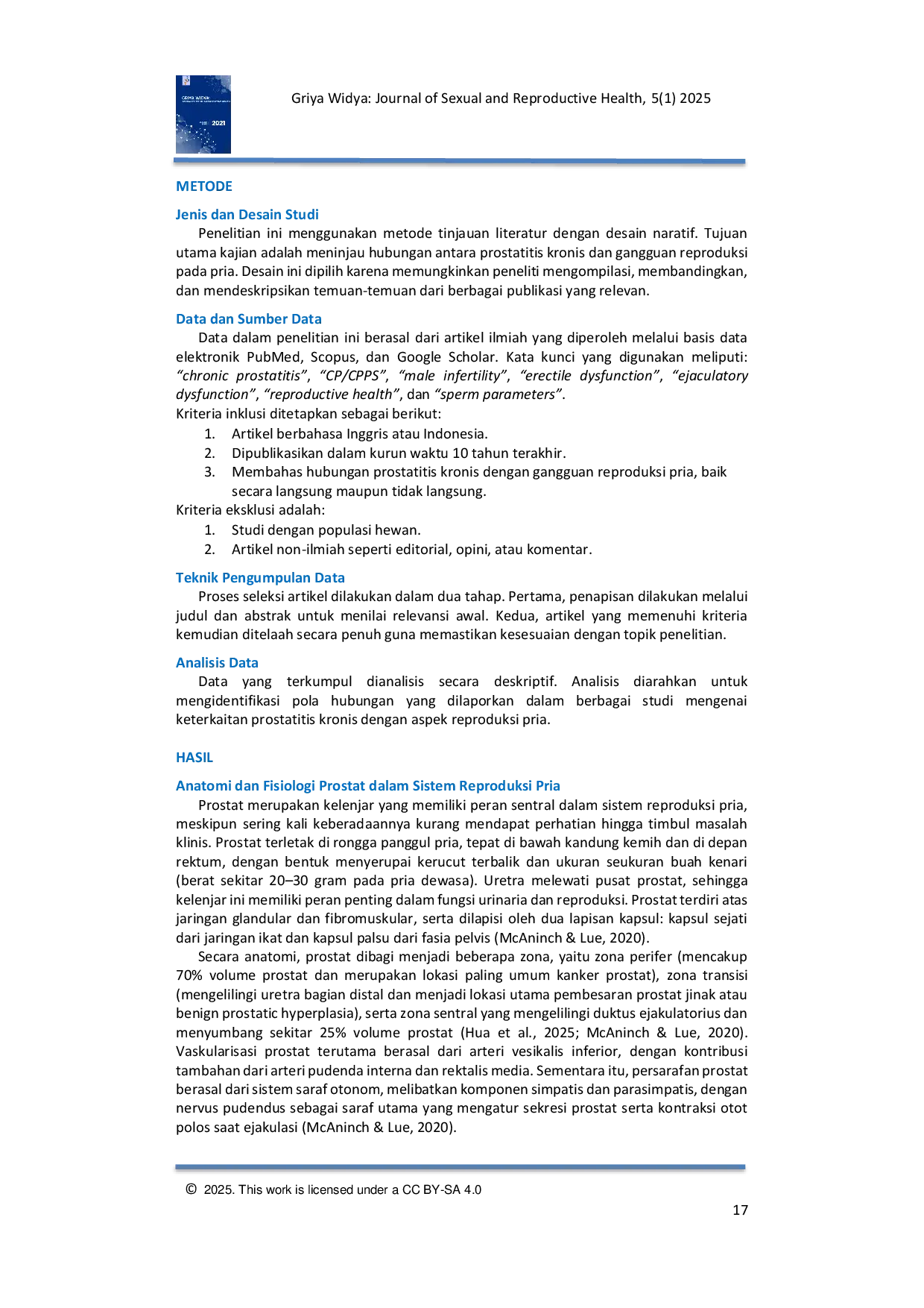 JURIS Hubungan antara Prostatitis Kronis dan Gangguan Reproduksi Pria Tinjauan Literatur Terkini