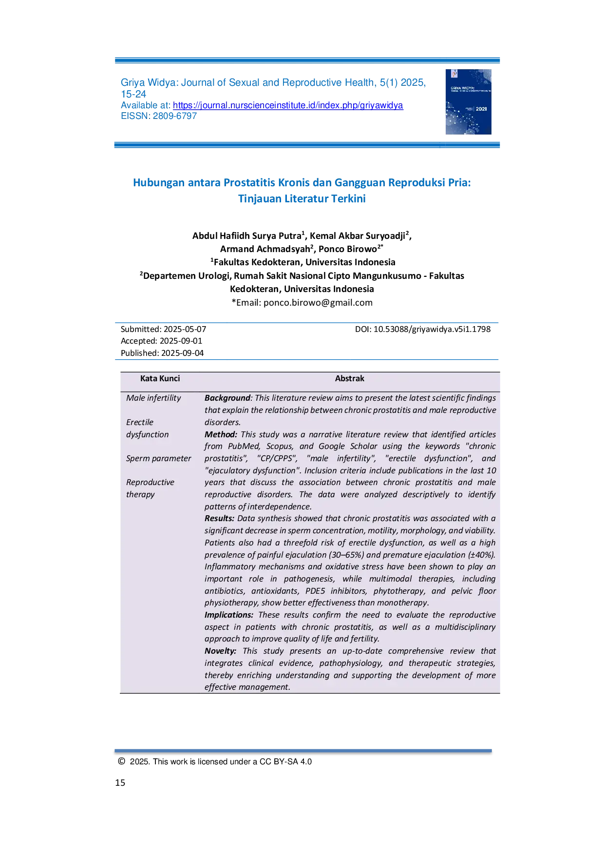 JURIS Hubungan antara Prostatitis Kronis dan Gangguan Reproduksi Pria Tinjauan Literatur Terkini