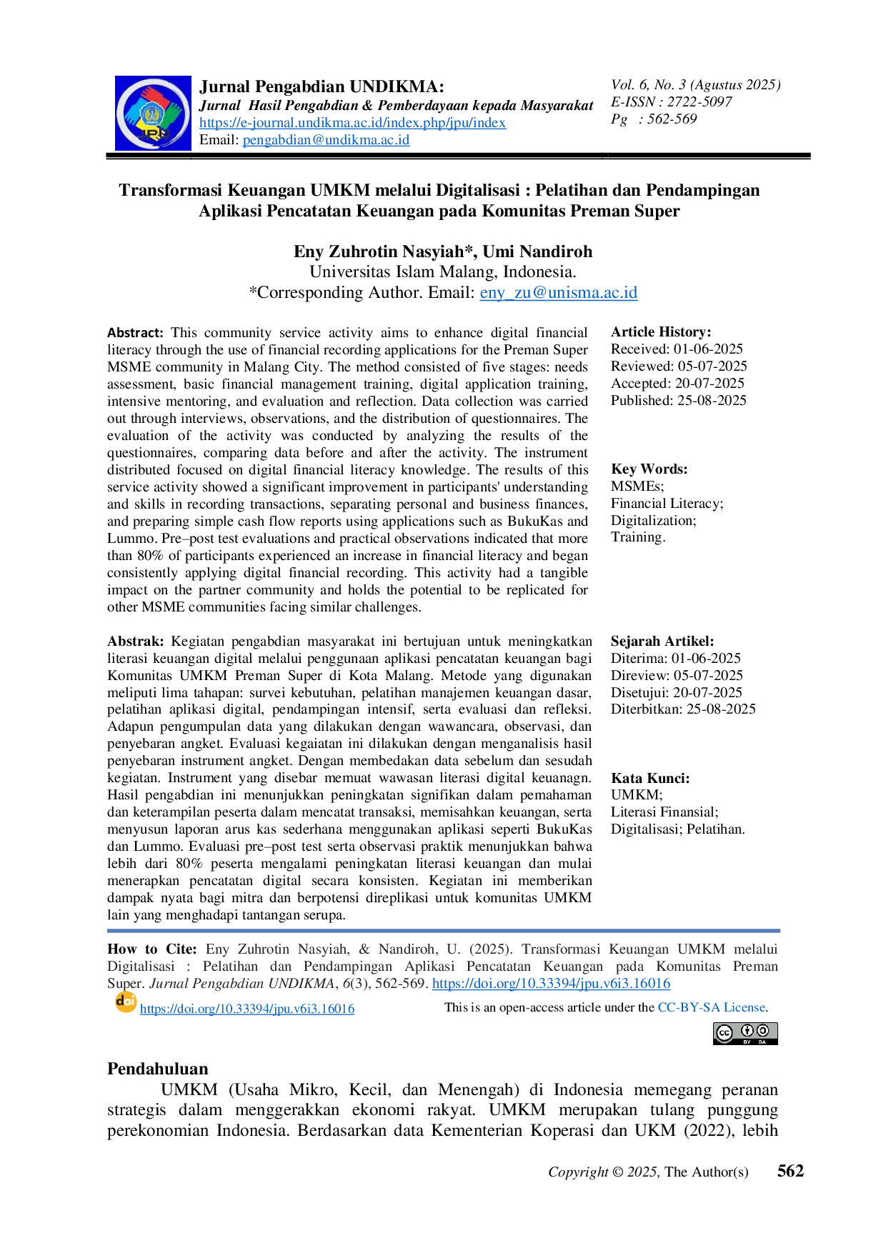 JURIS Transformasi Keuangan UMKM melalui Digitalisasi Pelatihan dan Pendampingan Aplikasi Pencatatan Keuangan pada Komunitas Preman Super